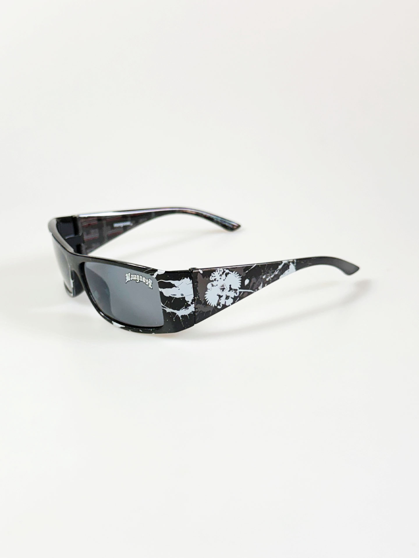 90's MONGOOSE Black Wraparound Splash Graphic Sunglasses