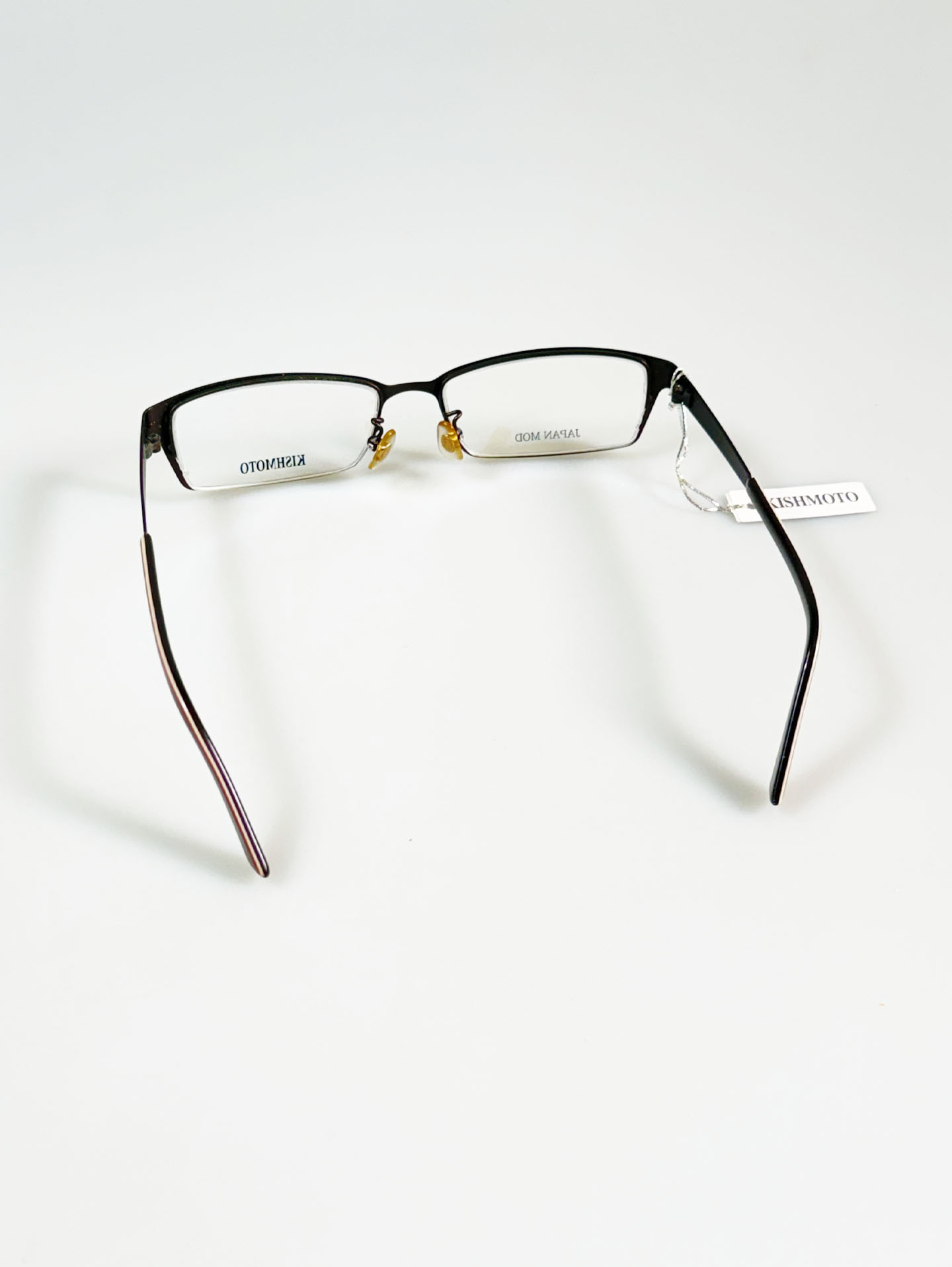 KISHMOTO Japan Dark Brown Slim Square Metal Frame Glasses