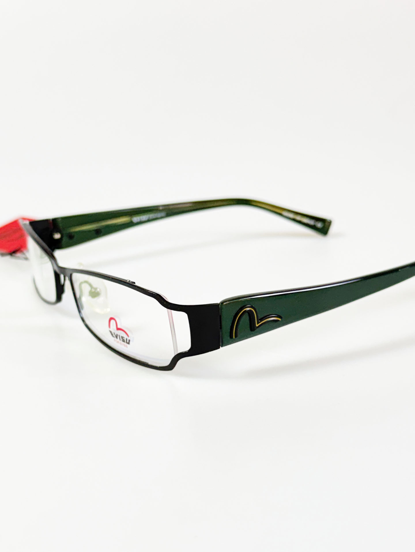EVISU Black & Dark Green Slim Square Combination Frame Glasses