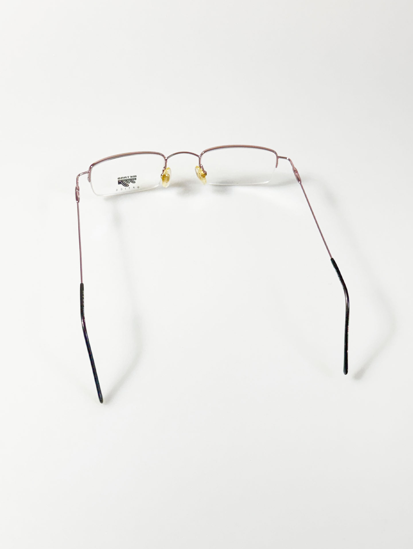 90's METANO Light Pink Metal Semi-Rimless Square Frame Glasses
