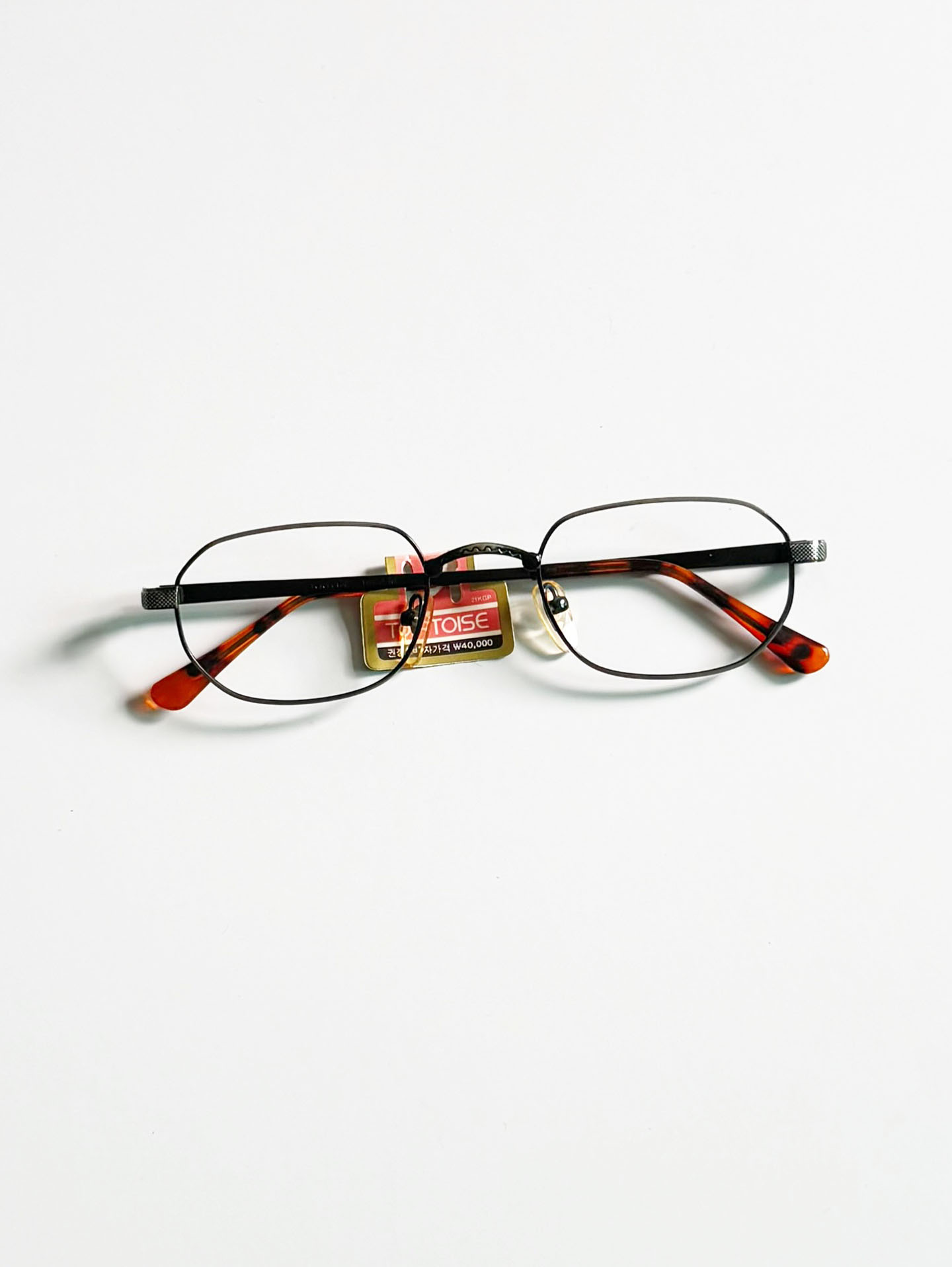90's TORTOISE Gunmetal Slim Square Frame Glasses