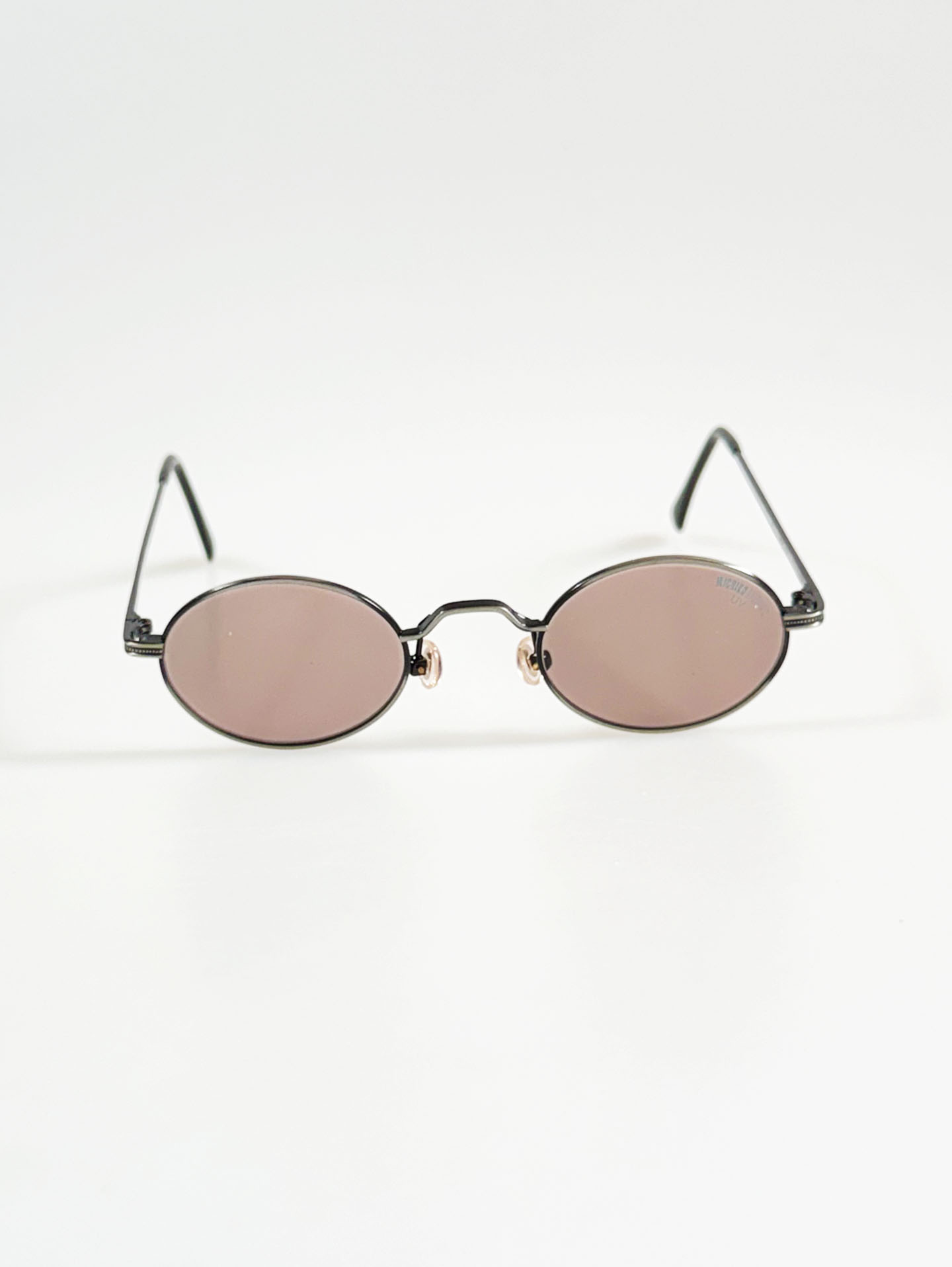 90's MICHIKO LONDON Antique Gunmetal Slim Oval Tint Sunglasses