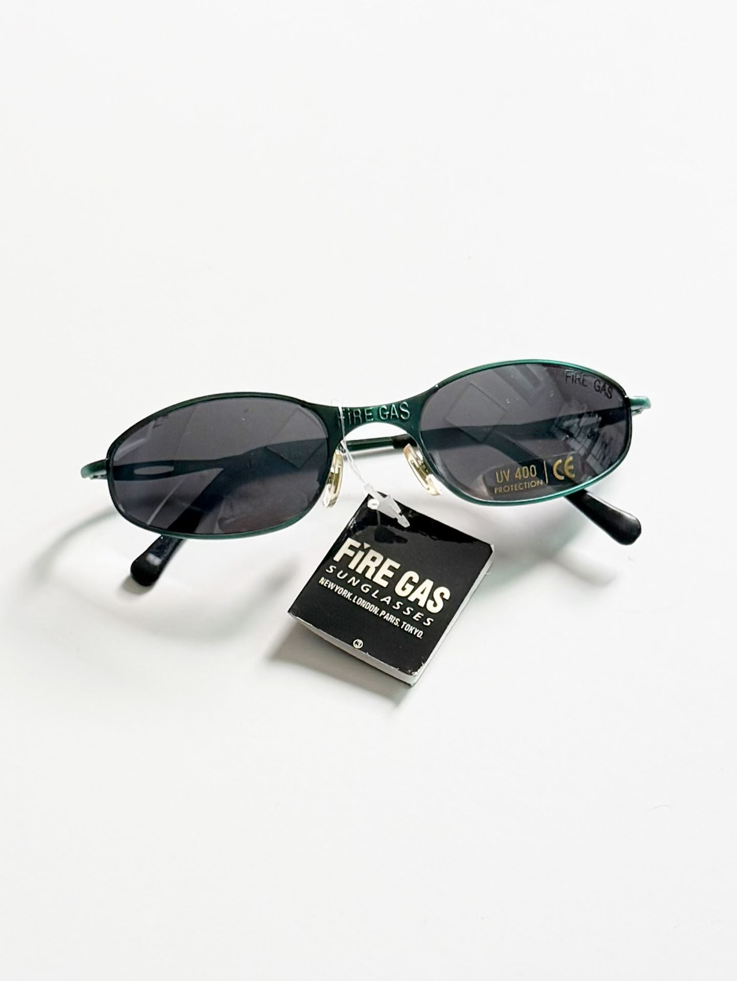 90's FIRE GAS Green Slim Oval Metal Frame Sunglasses