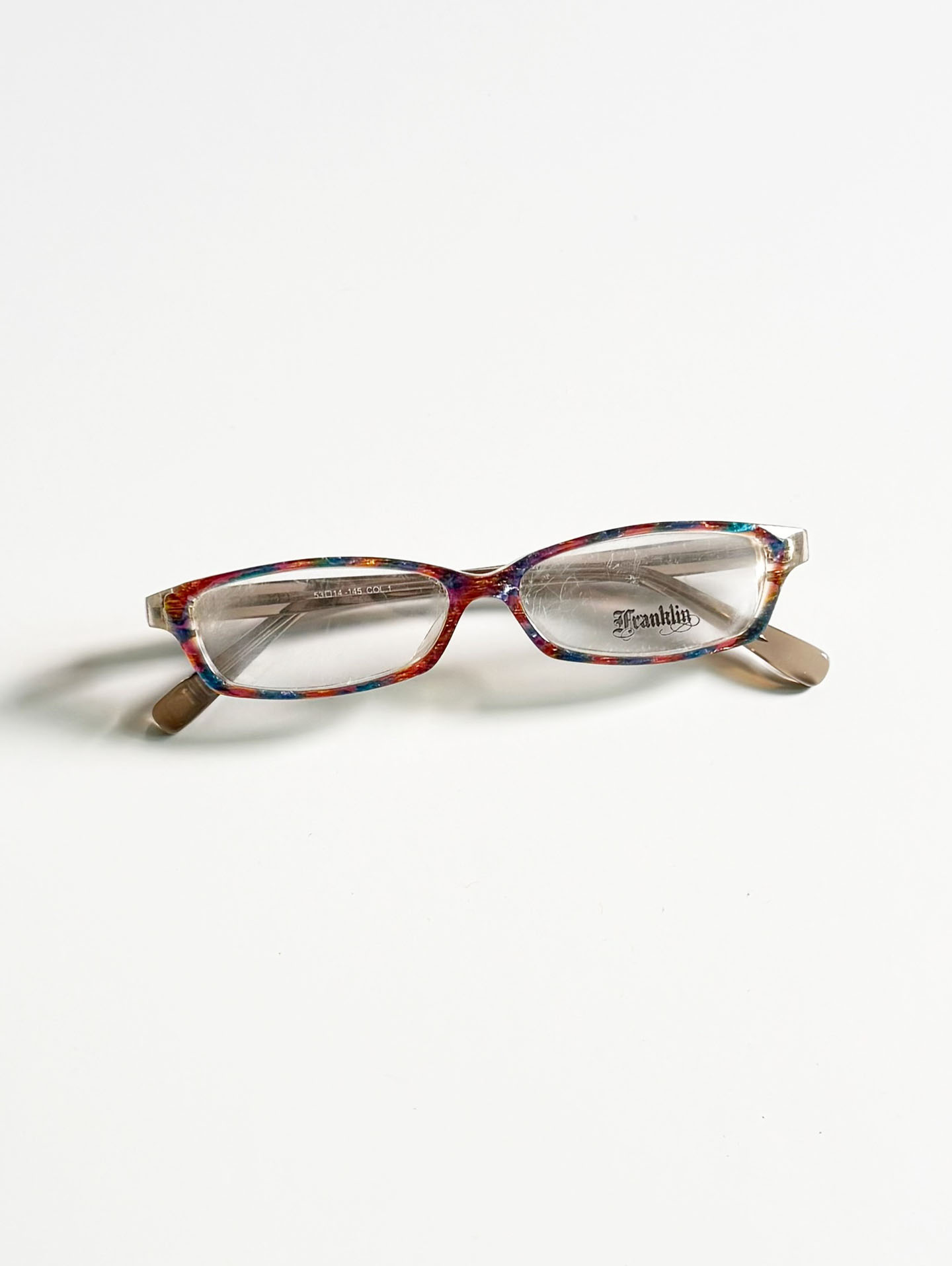 90's Franklin Patterned Square Horn-Rim Frame Glasses