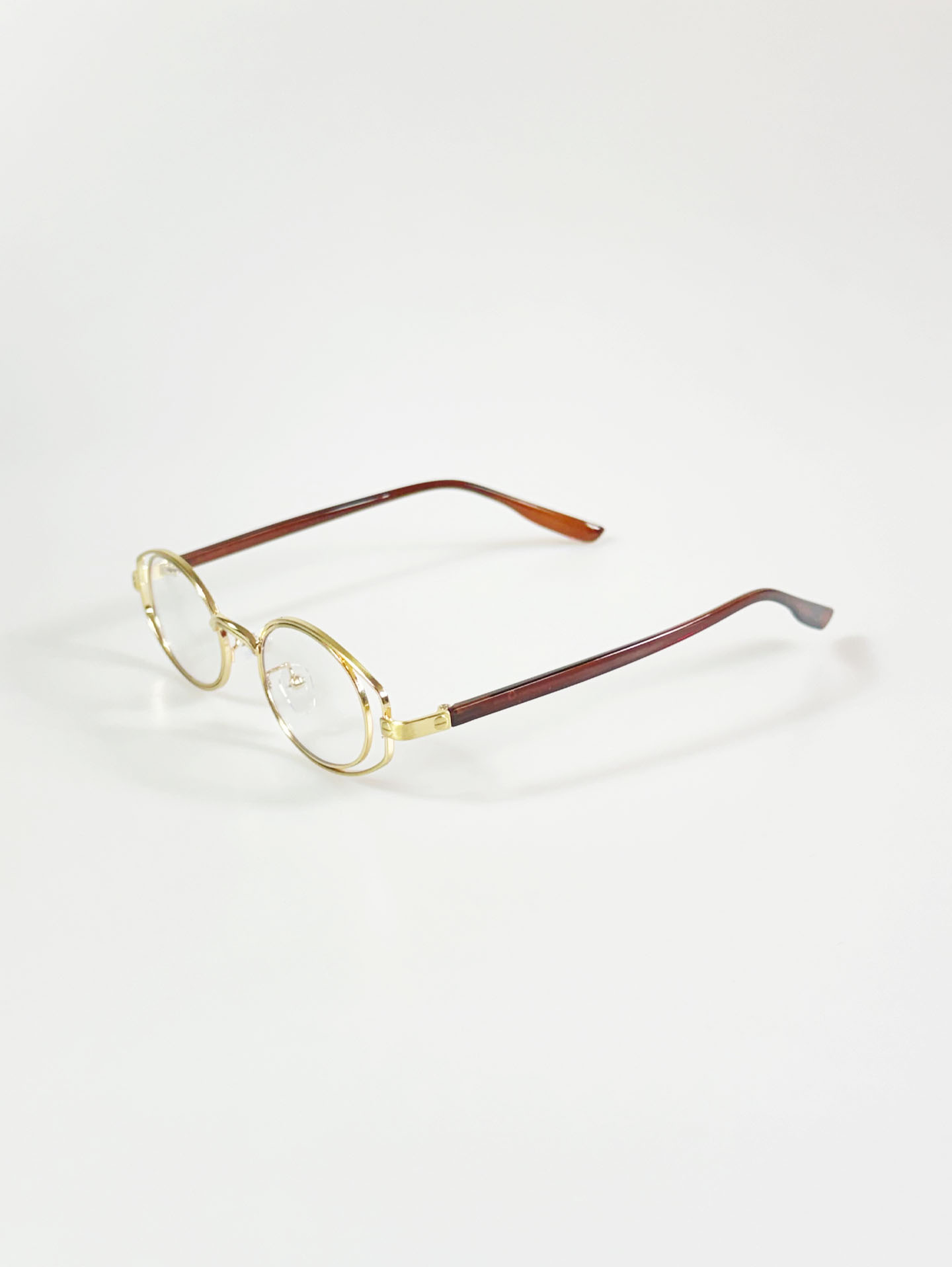90’s Gold Metal Slim Oval Double Rim Frame Glasses