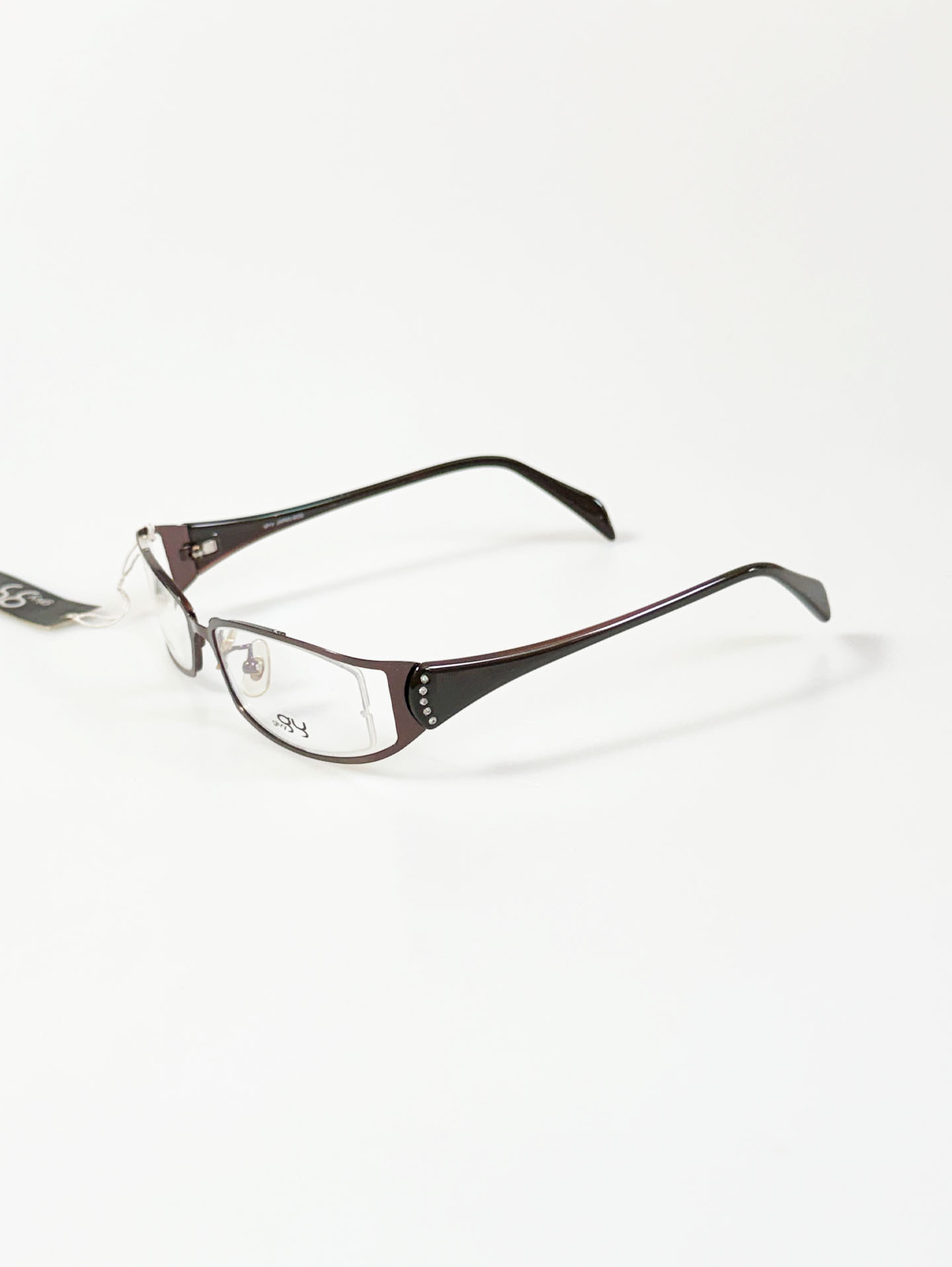 GIVY Brown Slim Square Metal Combination Frame Glasses