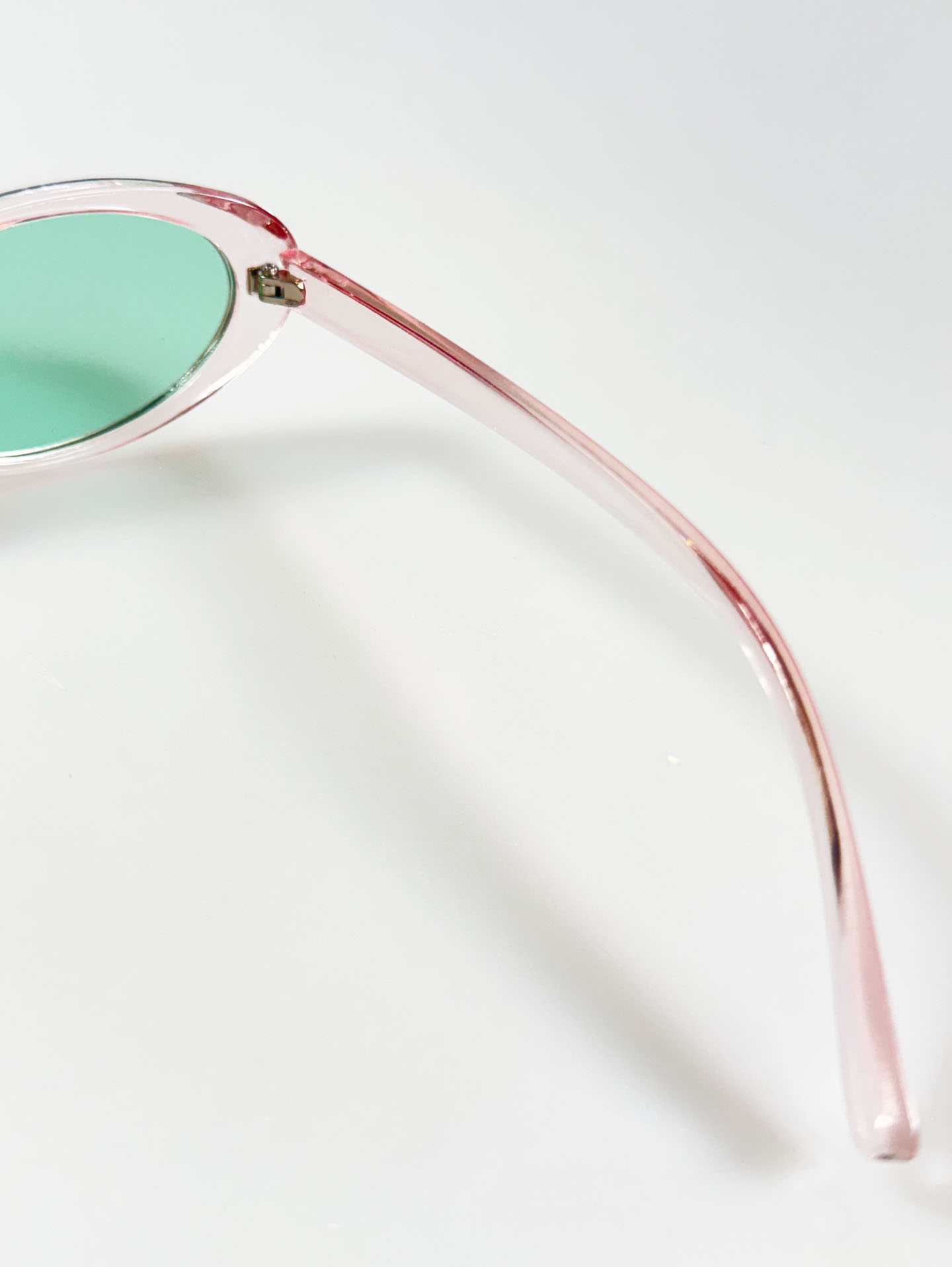 Clear Pink Oval Frame Green Tint Sunglasses