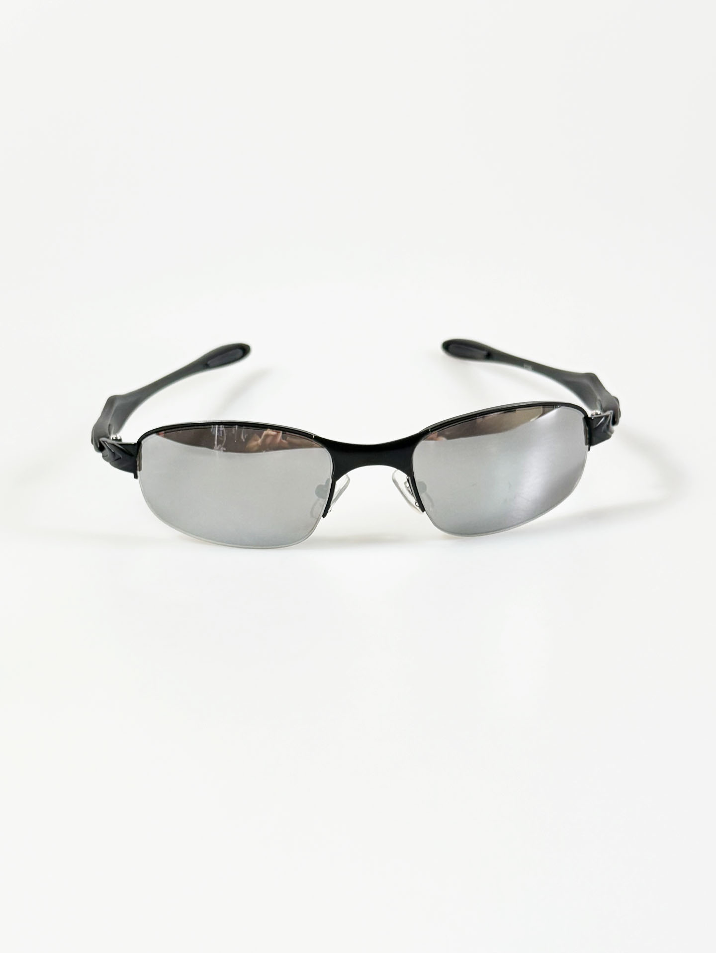 Black Semi-Rimless Square Metal Mirrored Sunglasses