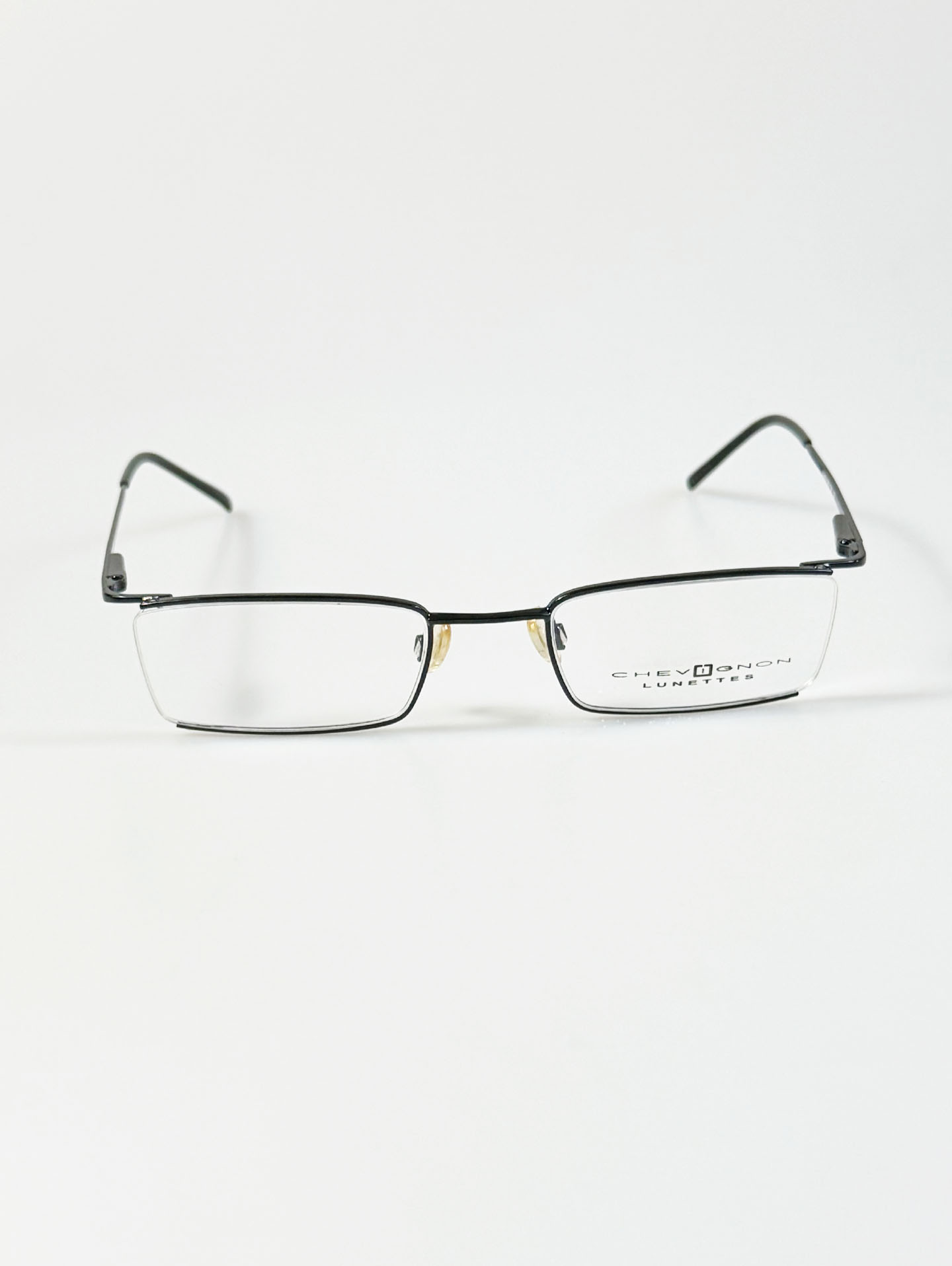 90's CHEVIGNON LUNETTES Black Square Semi-Rimless Metal Glasses