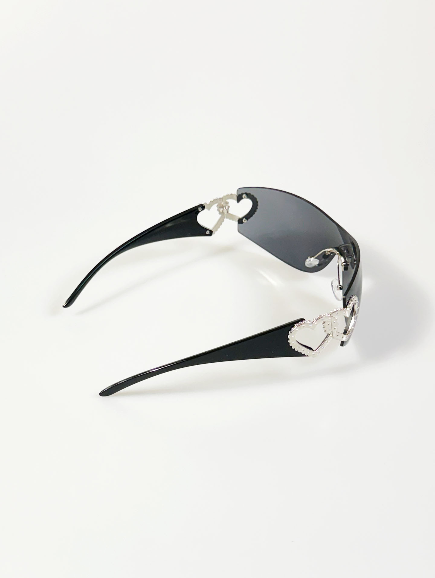 Black Goggle Shield Rimless Wraparound Sunglasses