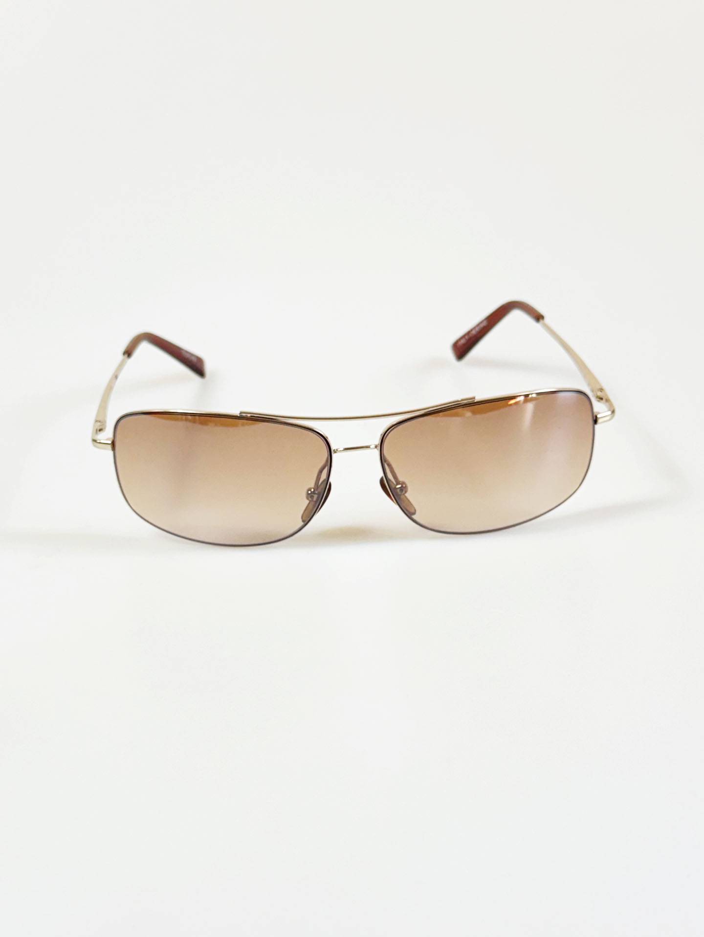 Gold Metal Double Bridge Slim Square Tint Sunglasses