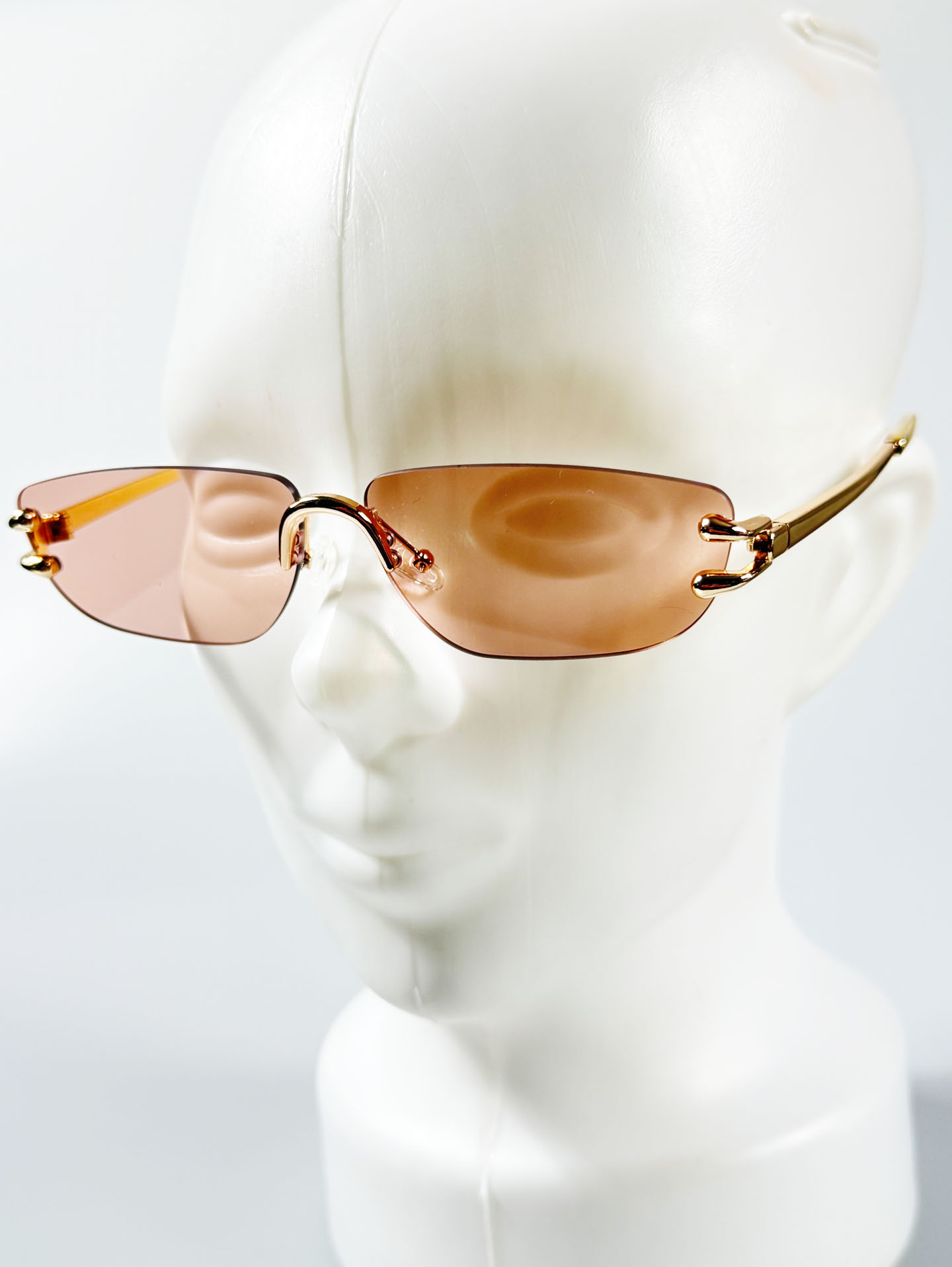 Gold Metal Rimless Square Tint Sunglasses