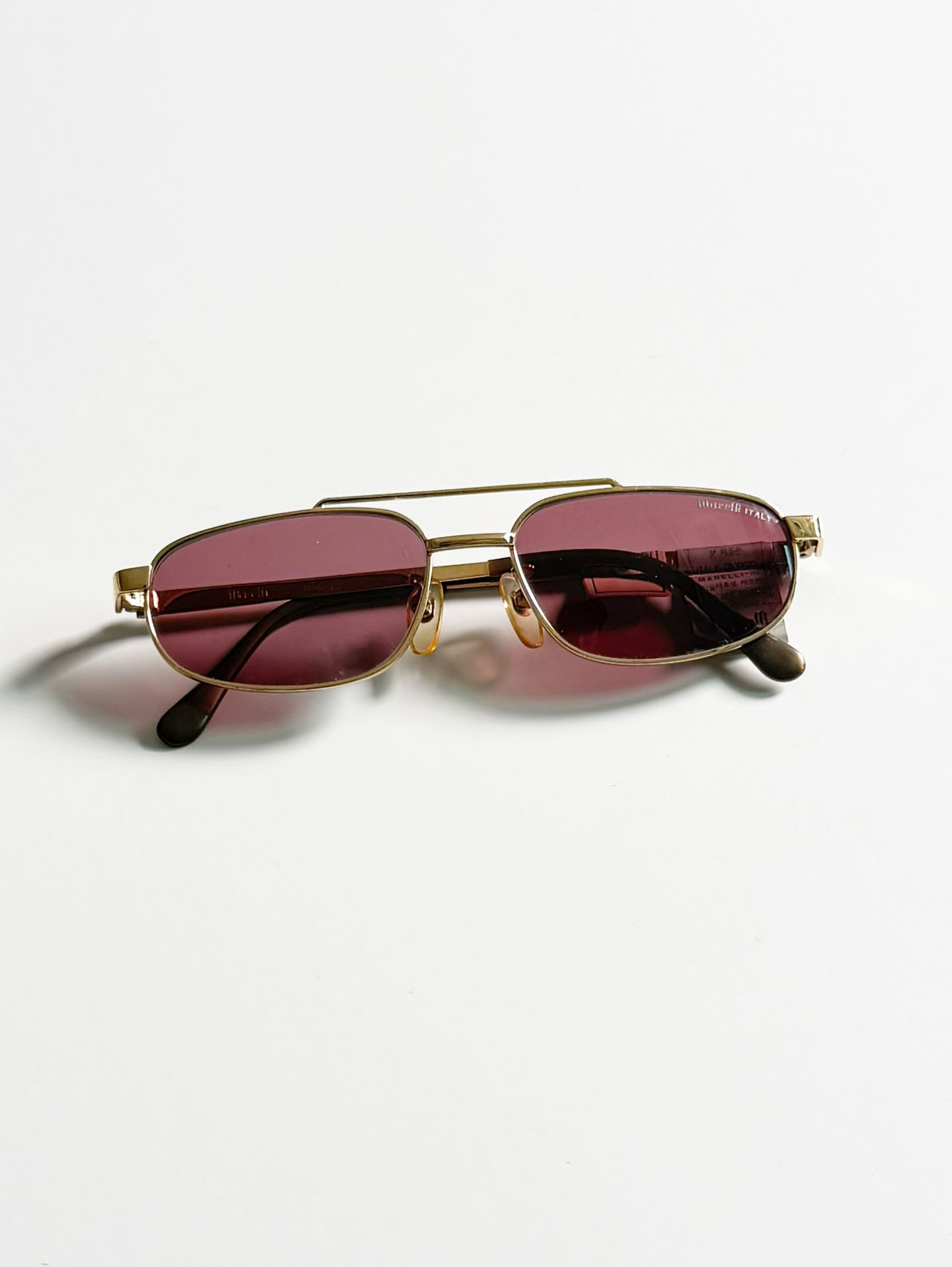 90's Marelli Italy Double Bridge Gold Metal Square Tint Sunglasses