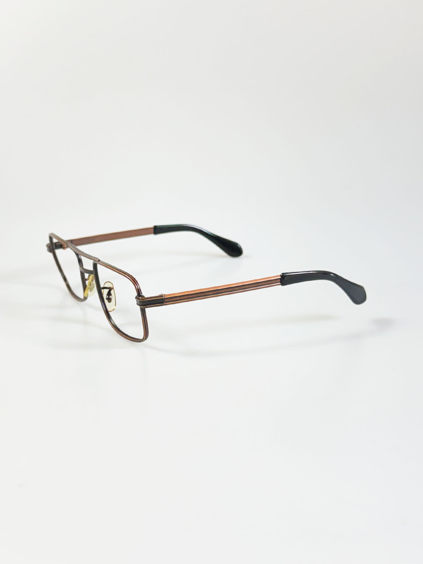 90's UNIVERSAL Antique Brown Square Aviator Metal Frame Glasses