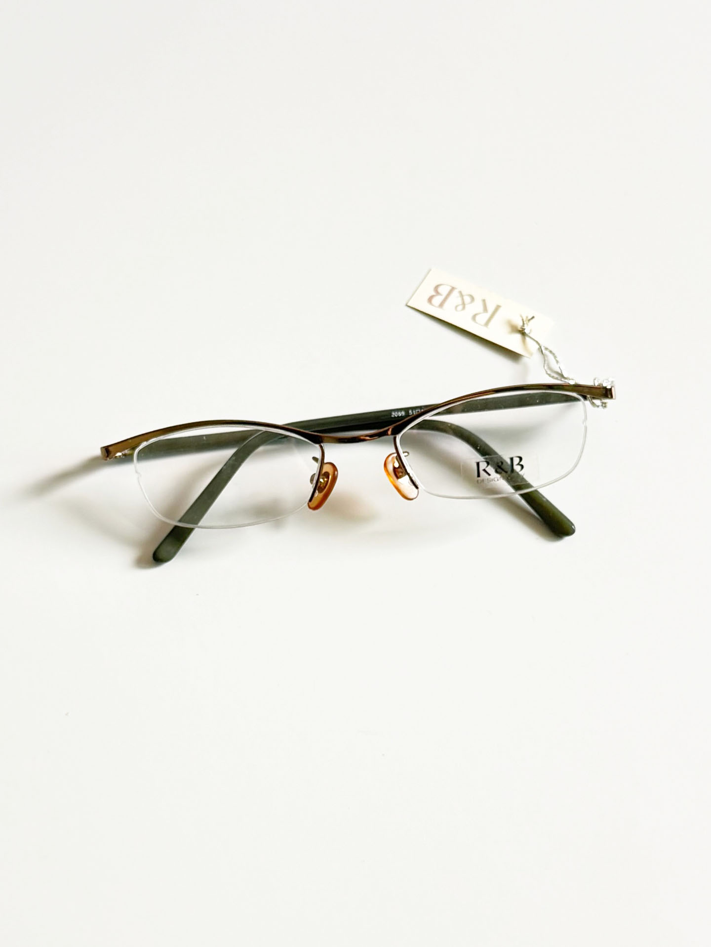 R&B Eyewear Slim Semi-Rimless Gold Tone Metal Frame Glasses