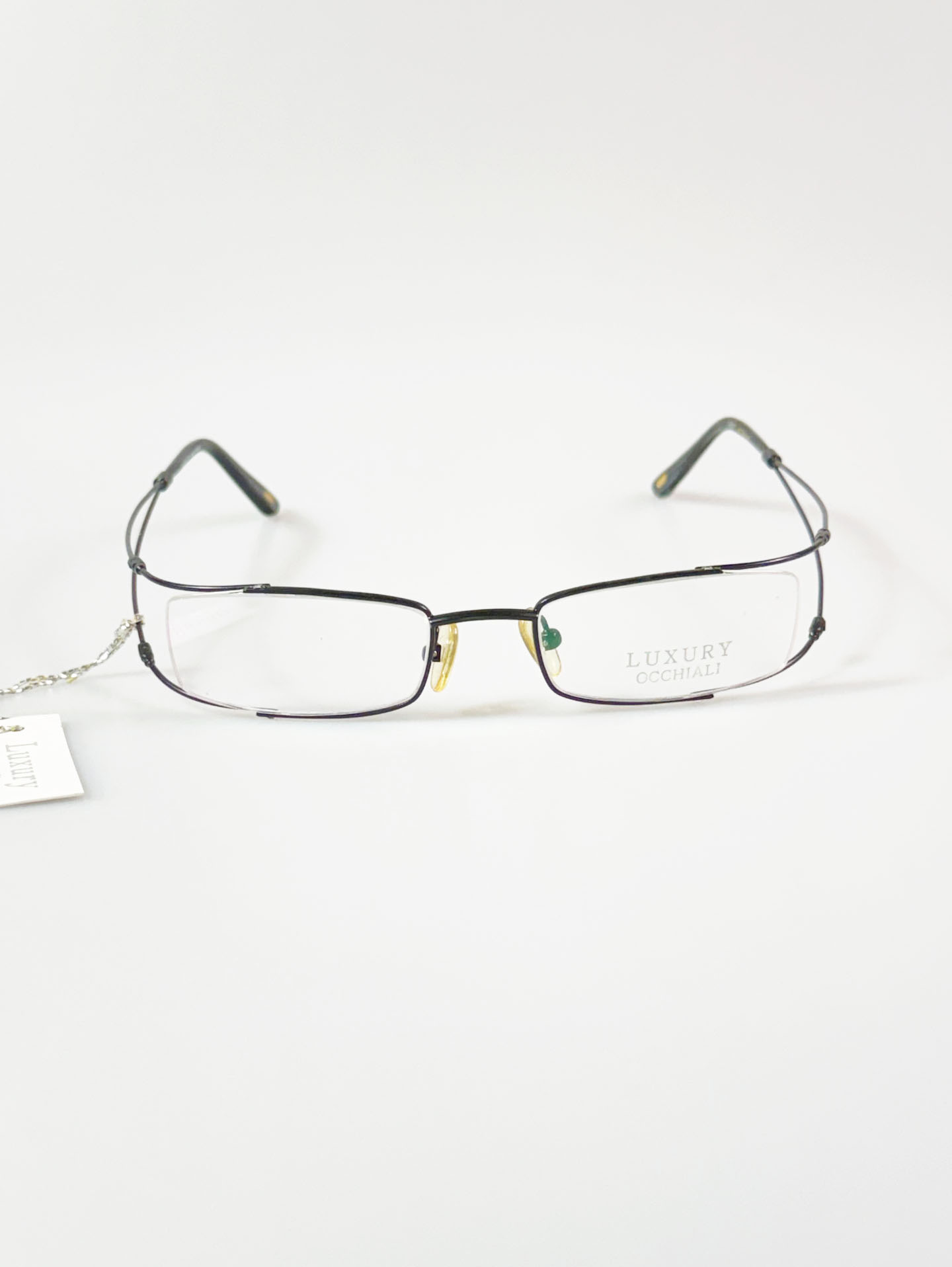 Luxury Occhiali Black Slim Square Metal Frame Glasses