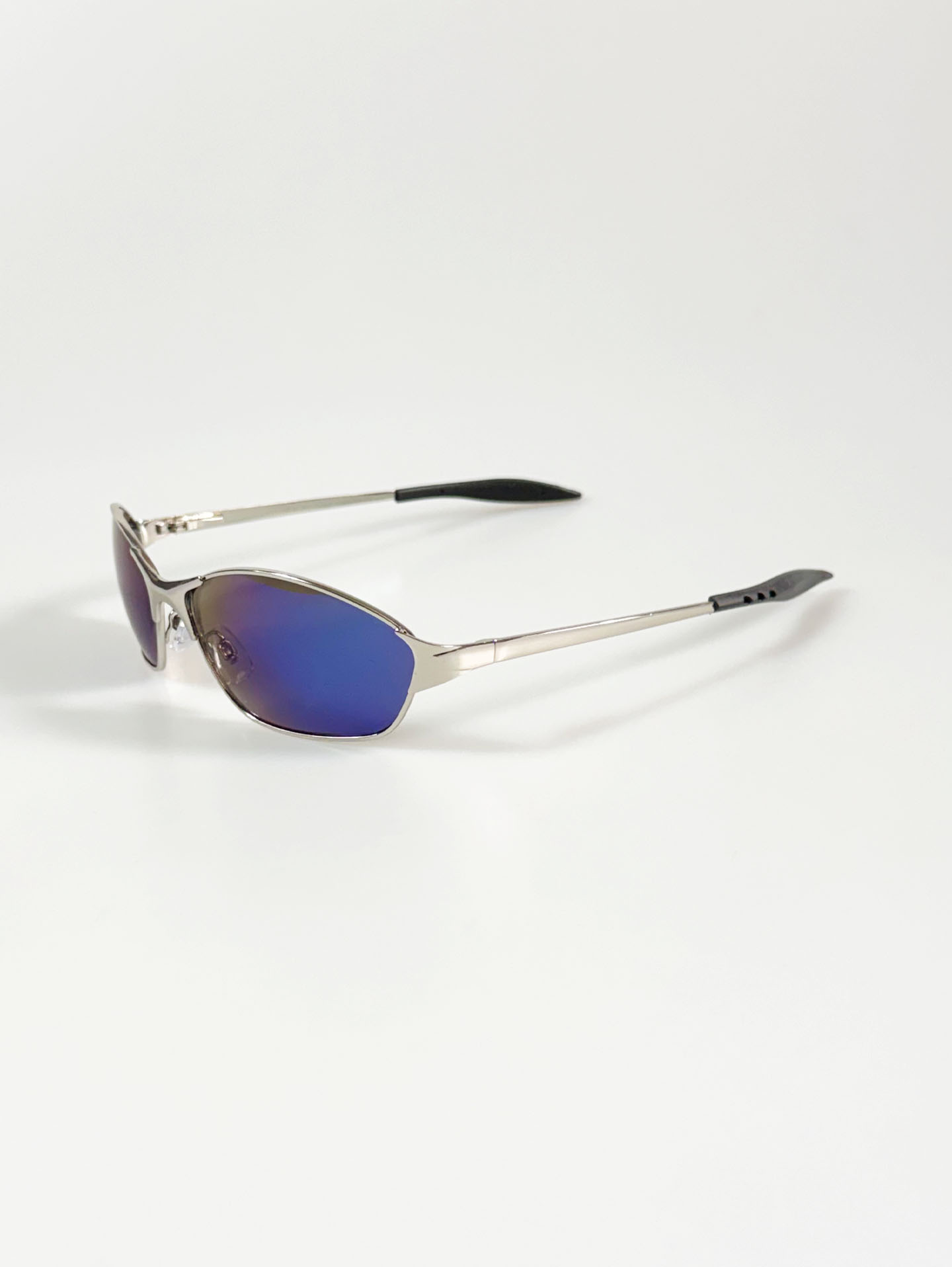 Silver Wraparound Square Metal Mirrored Sunglasses