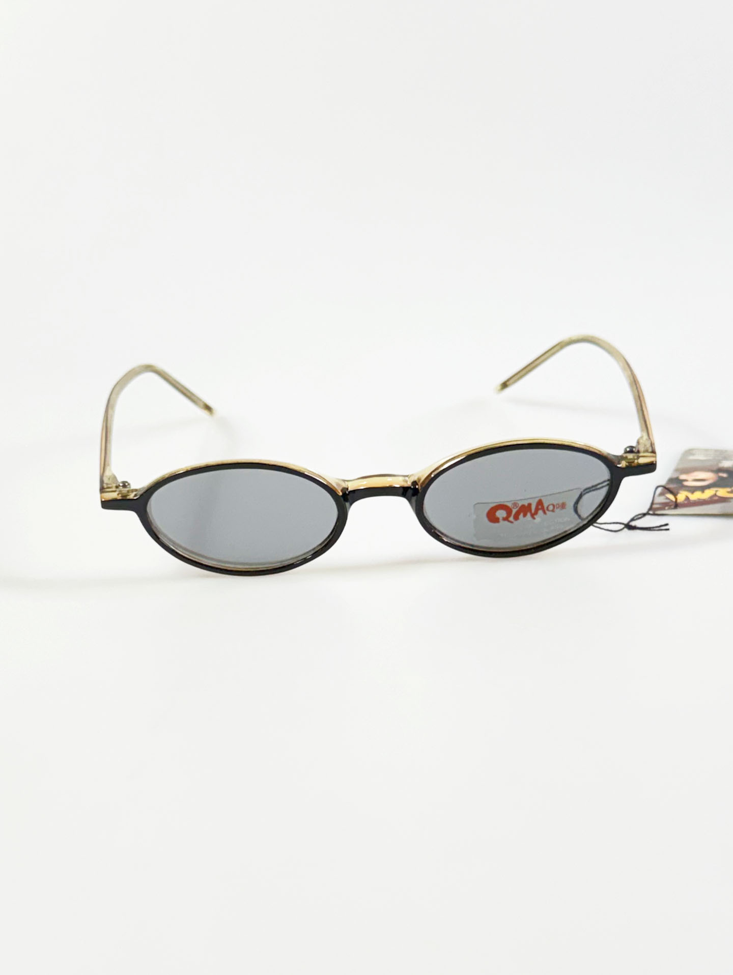 90's QMA Black Two-Tone Oval Acetate Frame Glasses