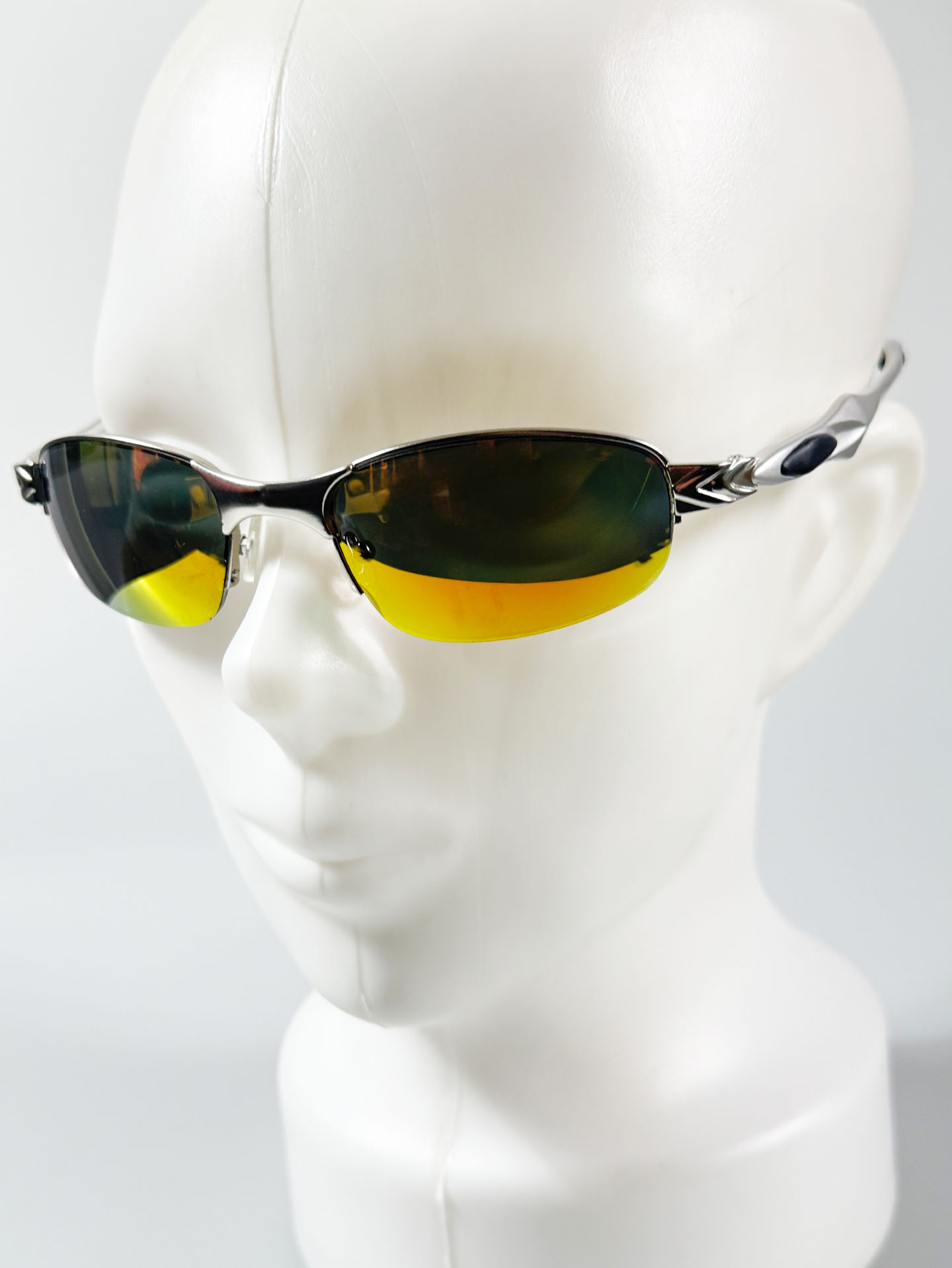 Silver Wraparound Square Metal Mirrored Sunglasses