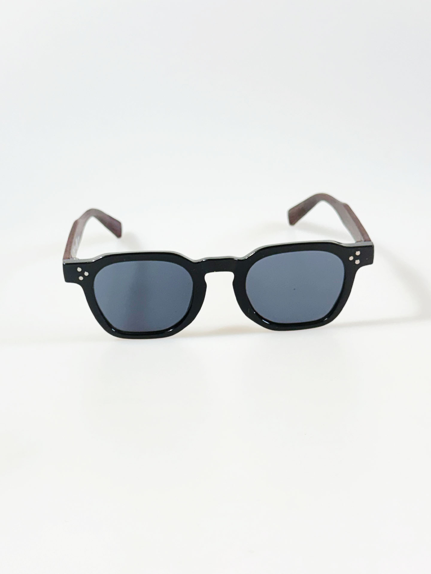 Black Bold Square Wood-Pattern Temples Sunglasses