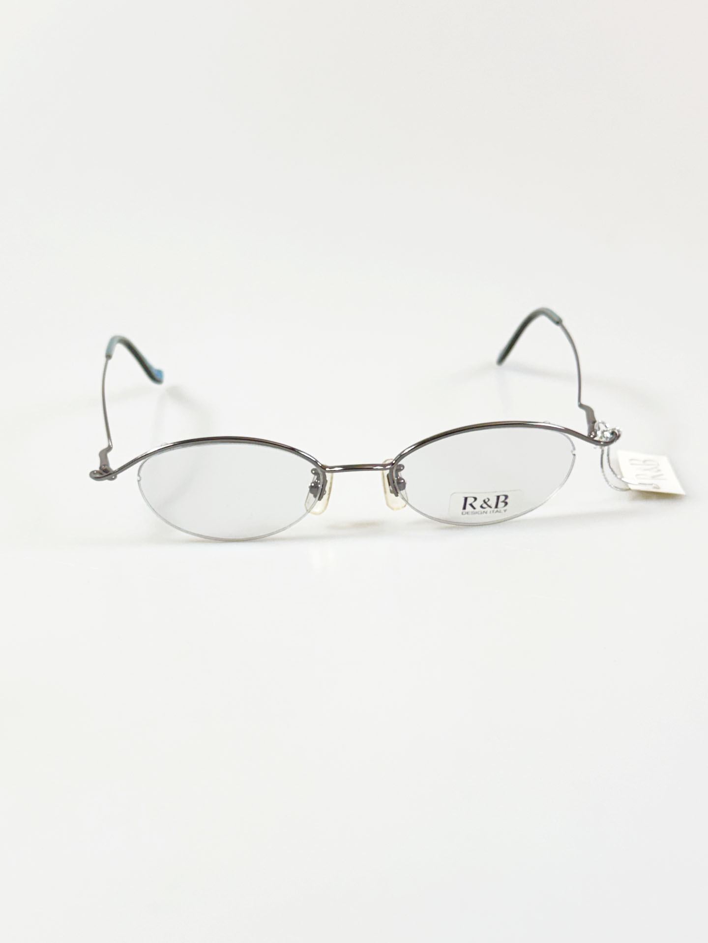 R&B Eyewear Silver Slim Oval Semi-Rimless Metal Glasses