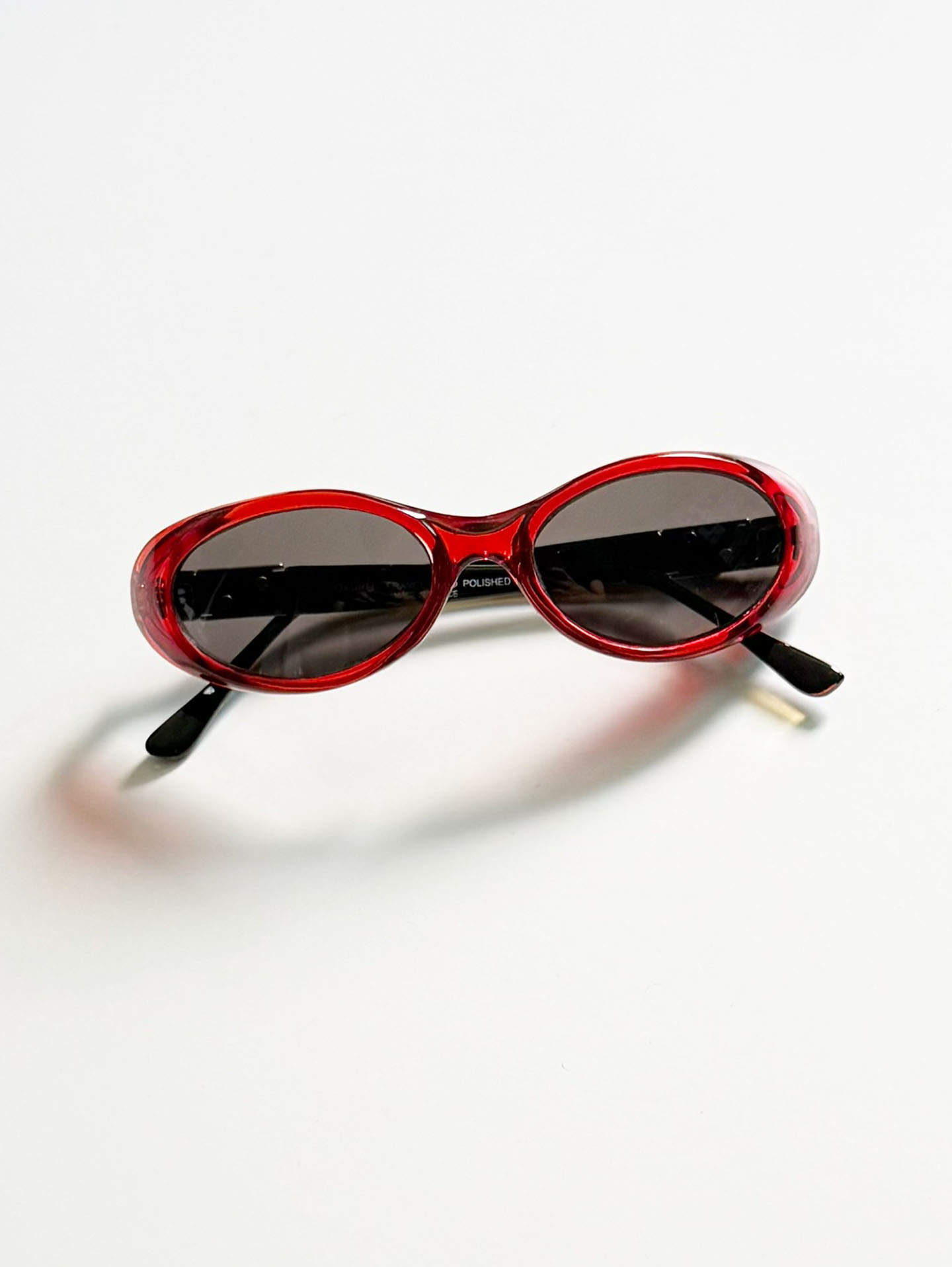90's ONE LAST KISS Red Oval Wrap Acetate Sunglasses