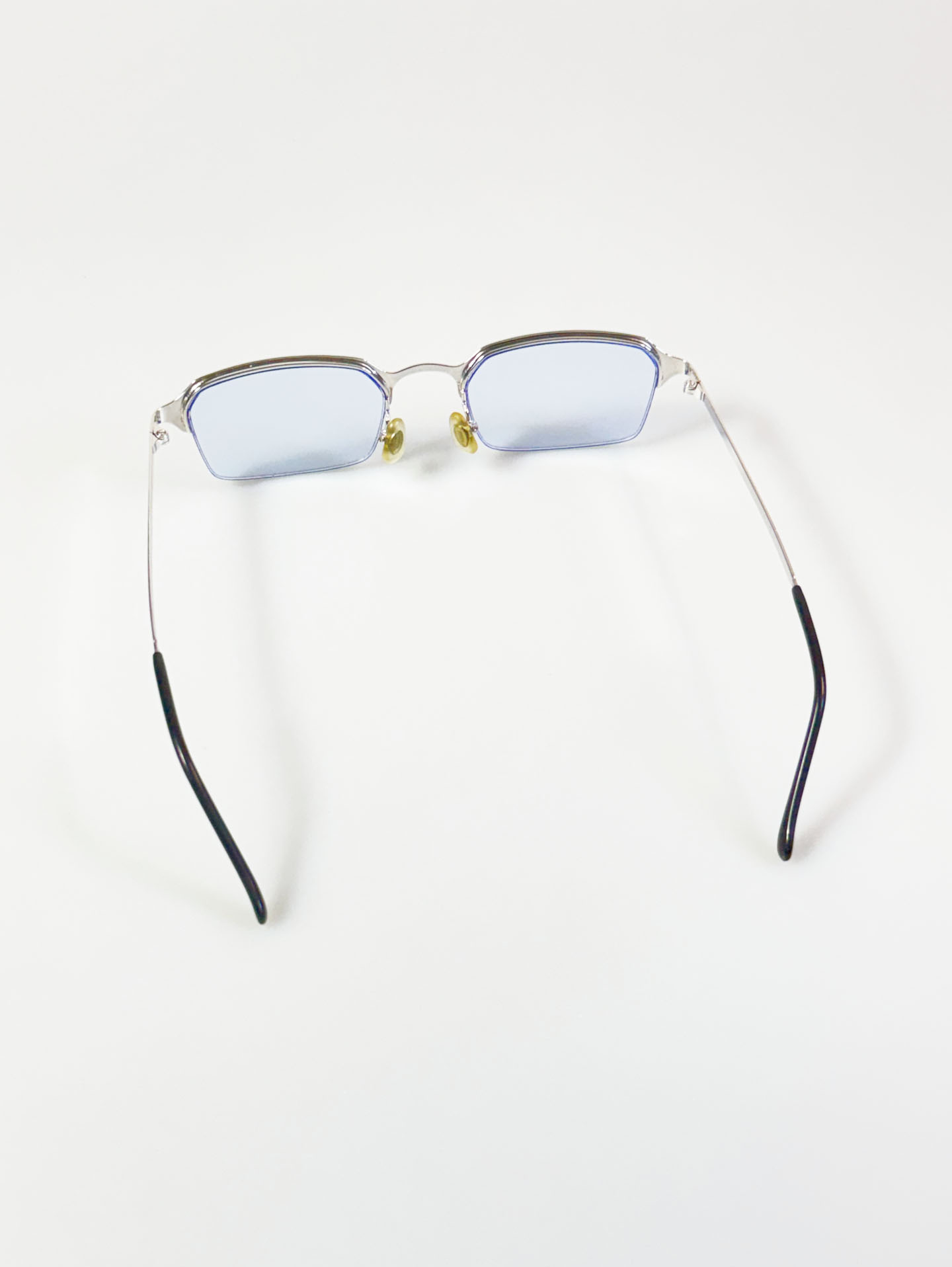 Slim Square Semi-Rimless Silver Metal Tinted Glasses