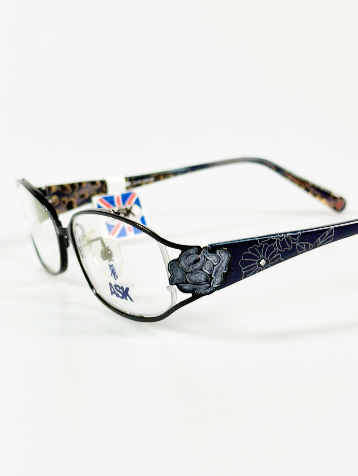 ASK Navy Floral Slim Oval Metal Frame Glasses