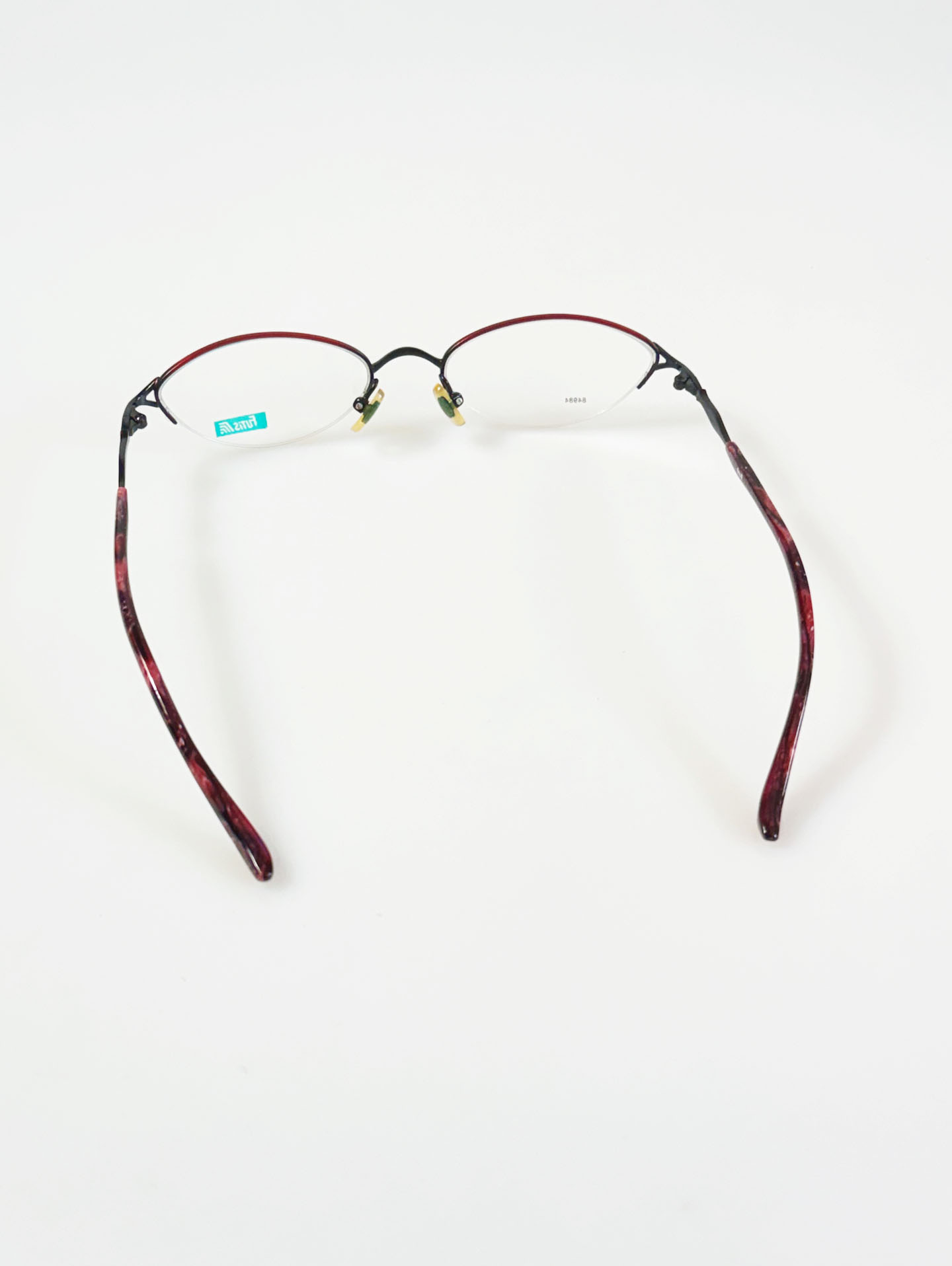 90's FUTIS Red & Black Two-Tone Oval Semi-Rimless Metal Glasses