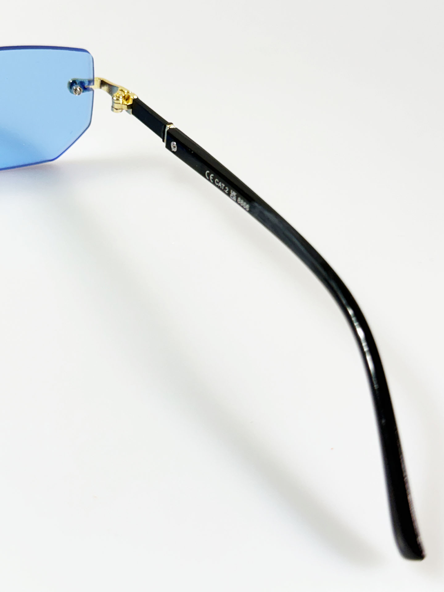 Blue Rimless Square Gold Metal Tint Sunglasses