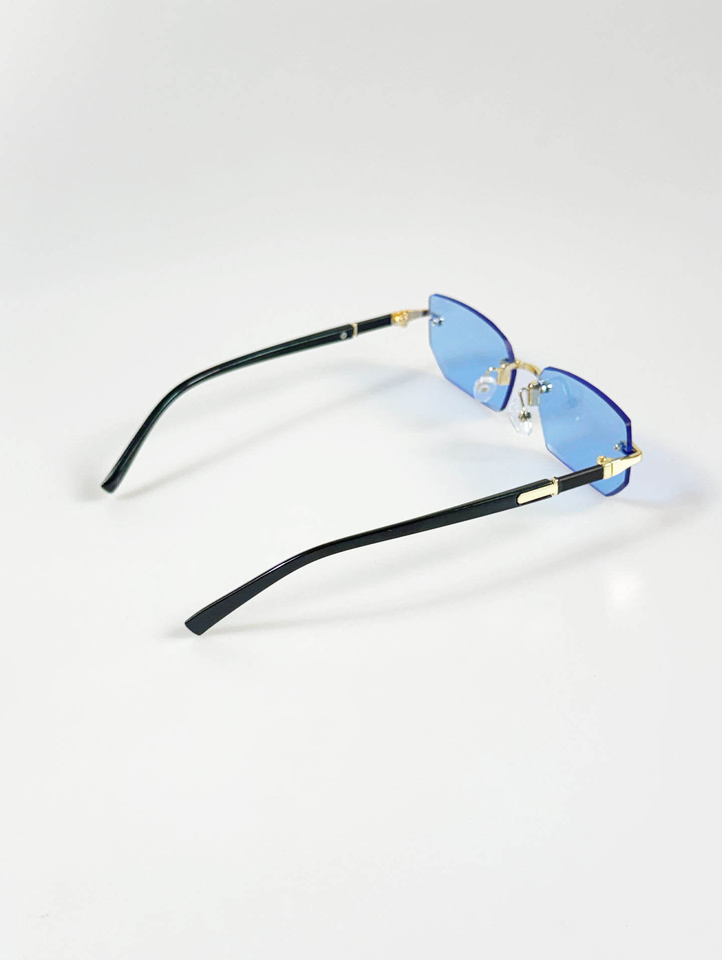 Blue Rimless Square Gold Metal Tint Sunglasses