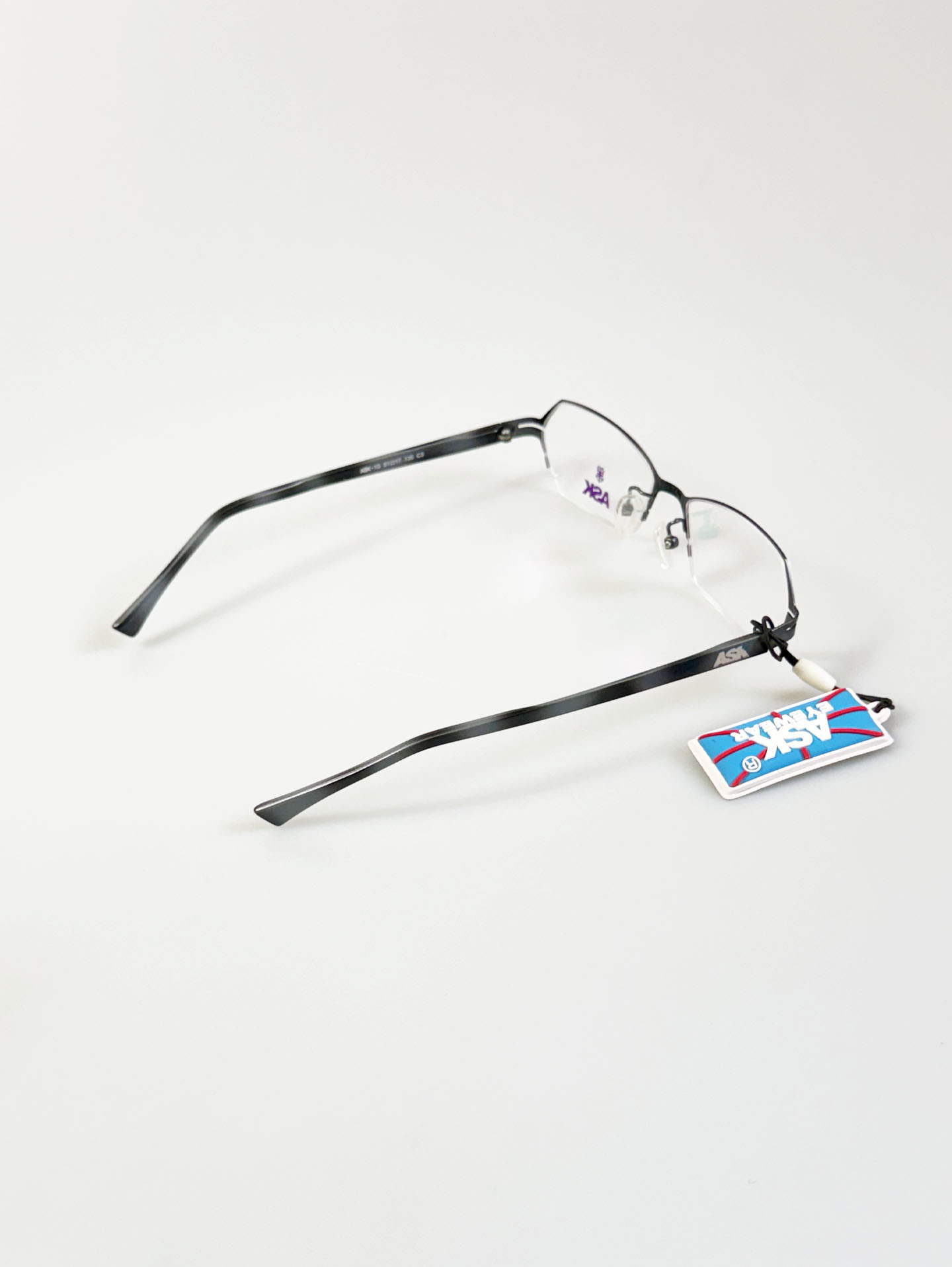 ASK Dark Gray Semi-Rimless Geometric Metal Frame Glasses