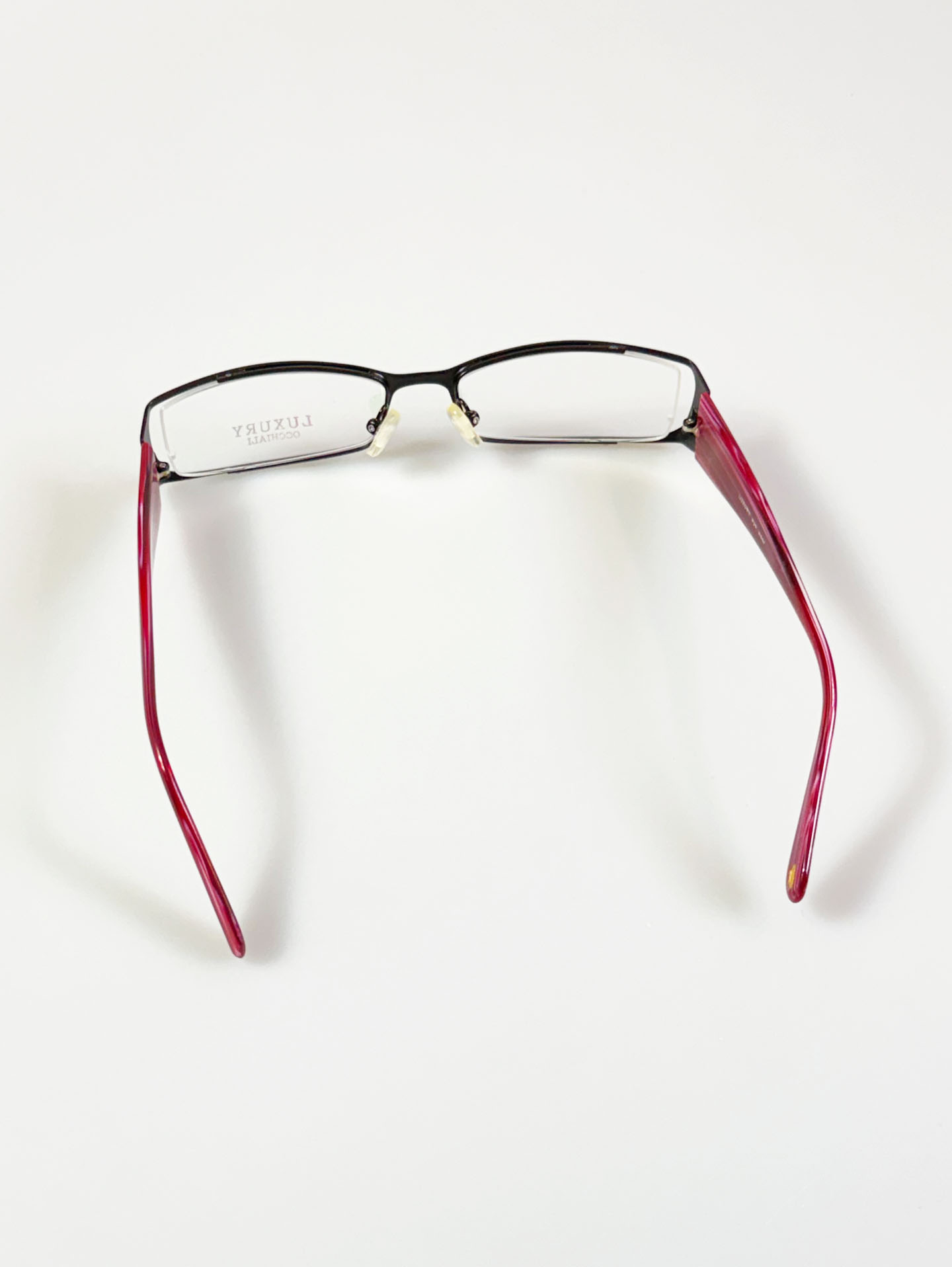 LUXURY OCCHIALI Burgundy Metal Slim Square Frame Glasses