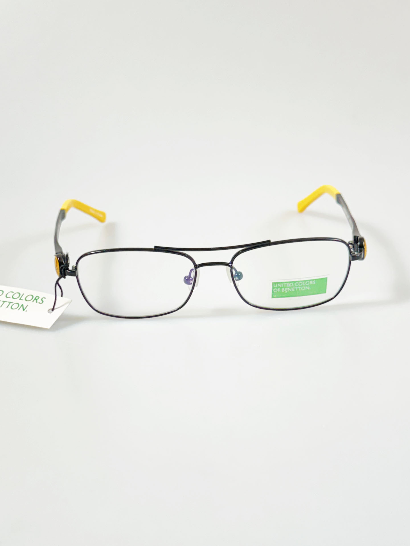 BENETTON Black Double Bridge Slim Square Metal Frame Glasses
