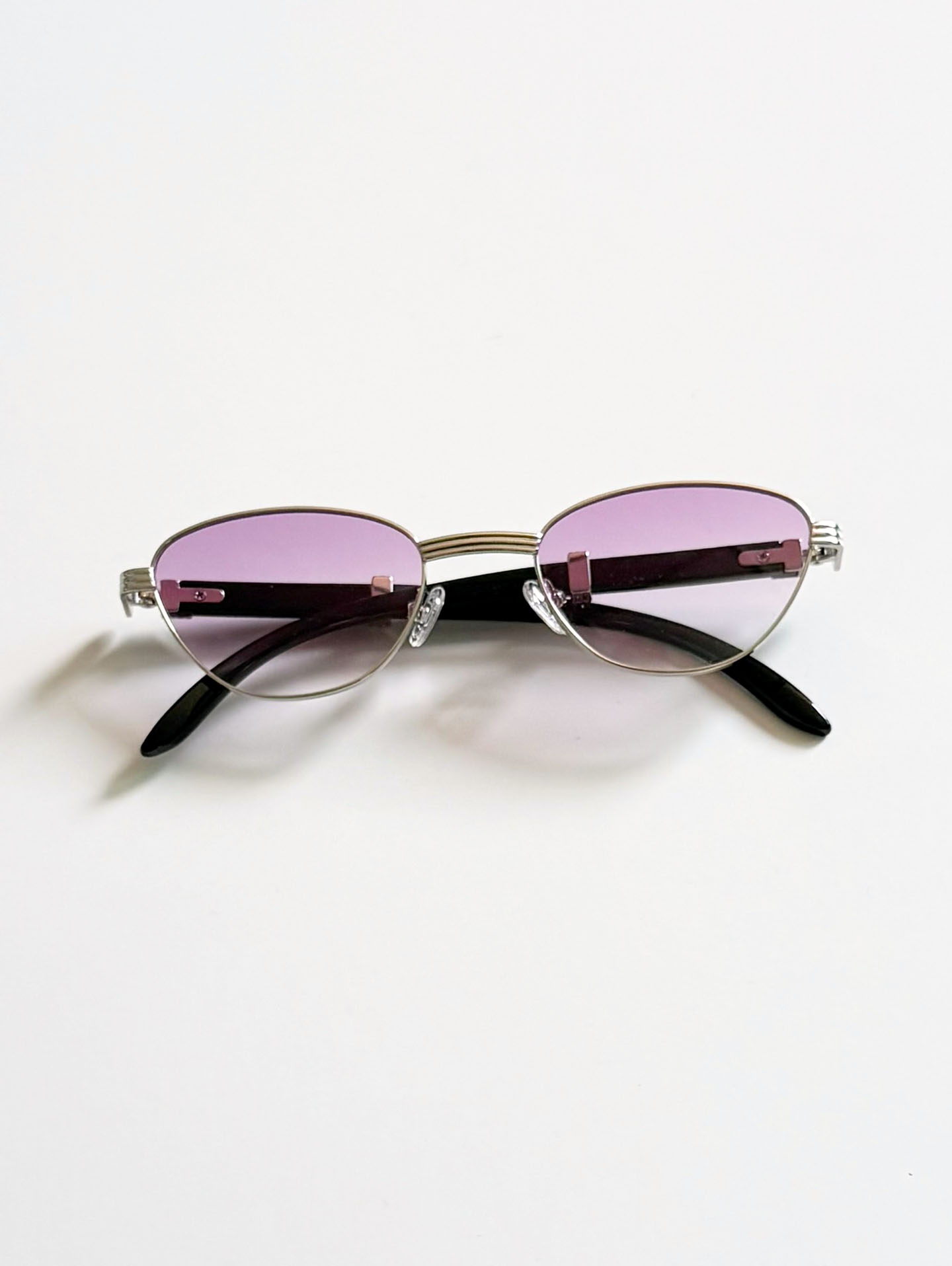 Silver Slim Oval Metal Frame Tint Sunglasses