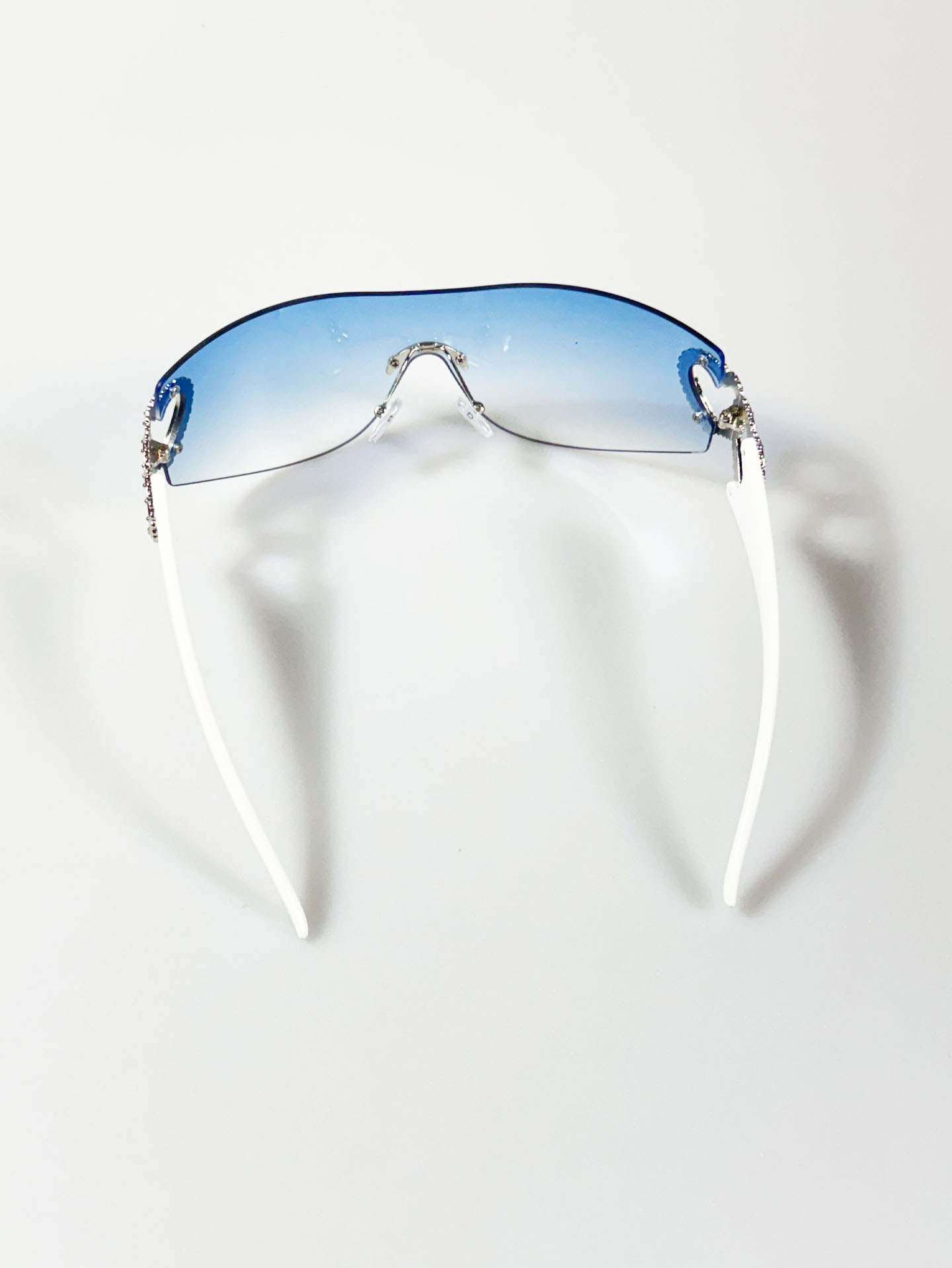 Blue Goggle Shield Rimless Wraparound Sunglasses
