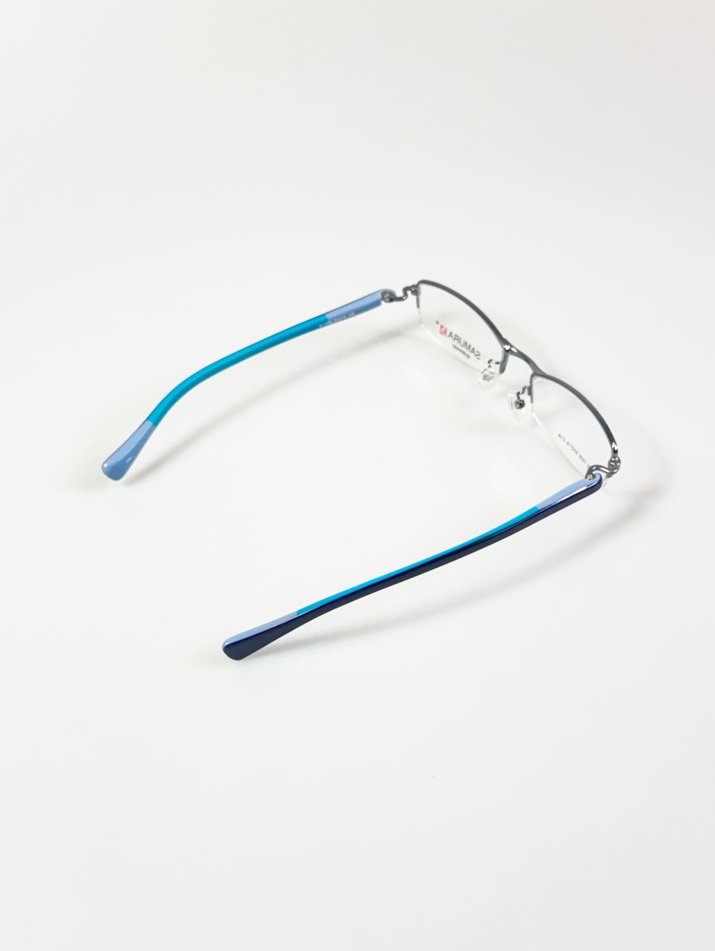 SAMURAI Eyewear Blue Half Rim Square Metal Frame Glasses