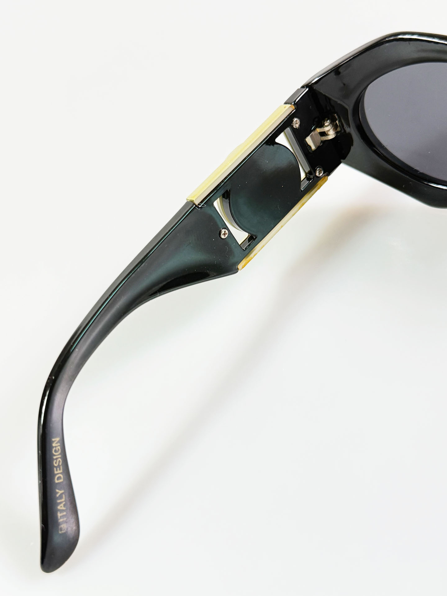 Black Oval Gold Medallion Detail Wrap Sunglasses