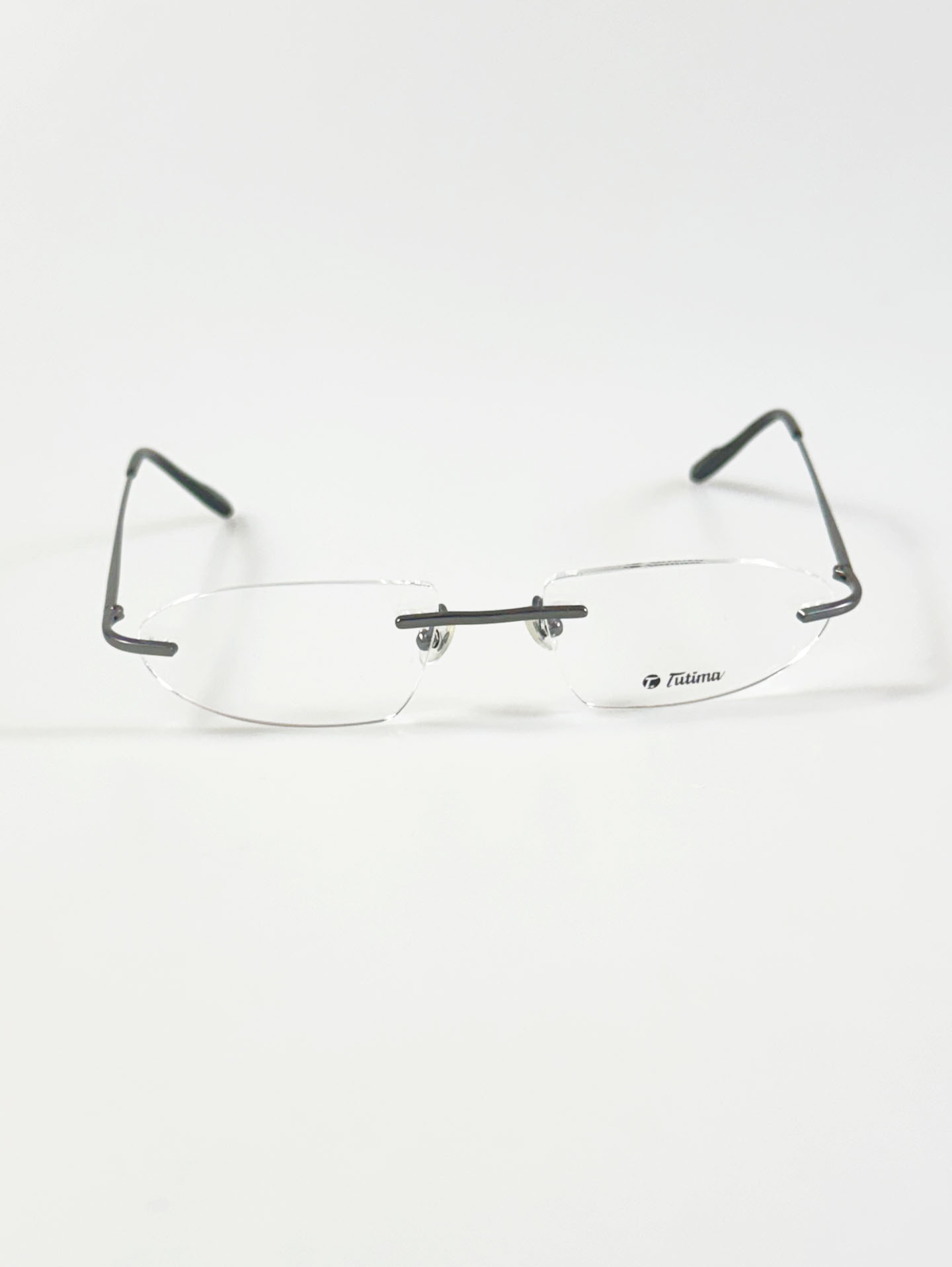 TUTIMA Dark Silver Titanium Rimless Square Frame Glasses