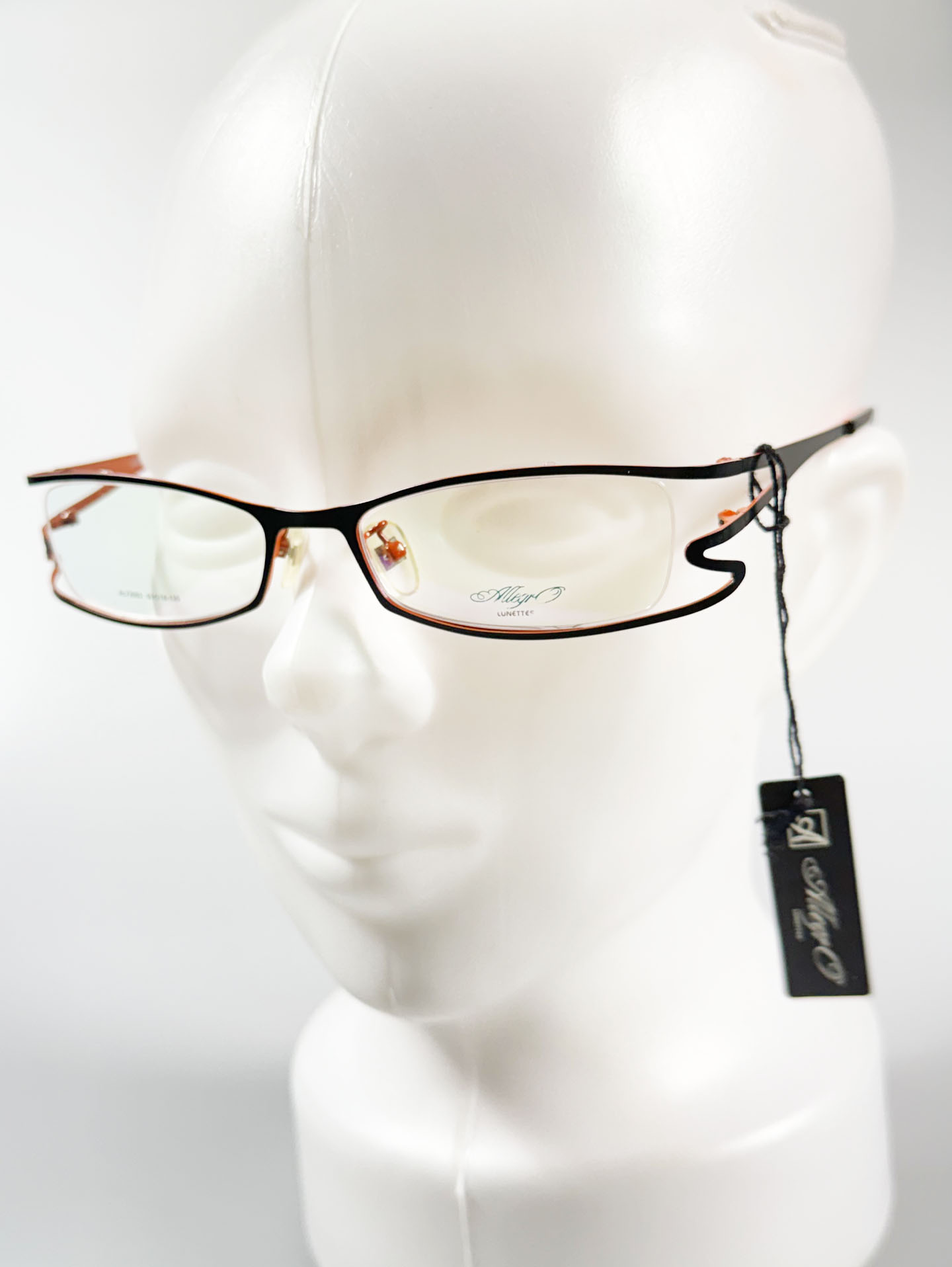 ALLEGRO Orange & Black Slim Square Metal Frame Glasses