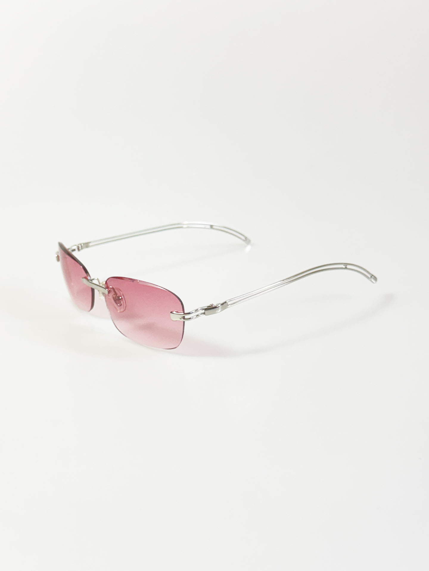 CAPRIO Rimless Square Pink Tint Metal Sunglasses