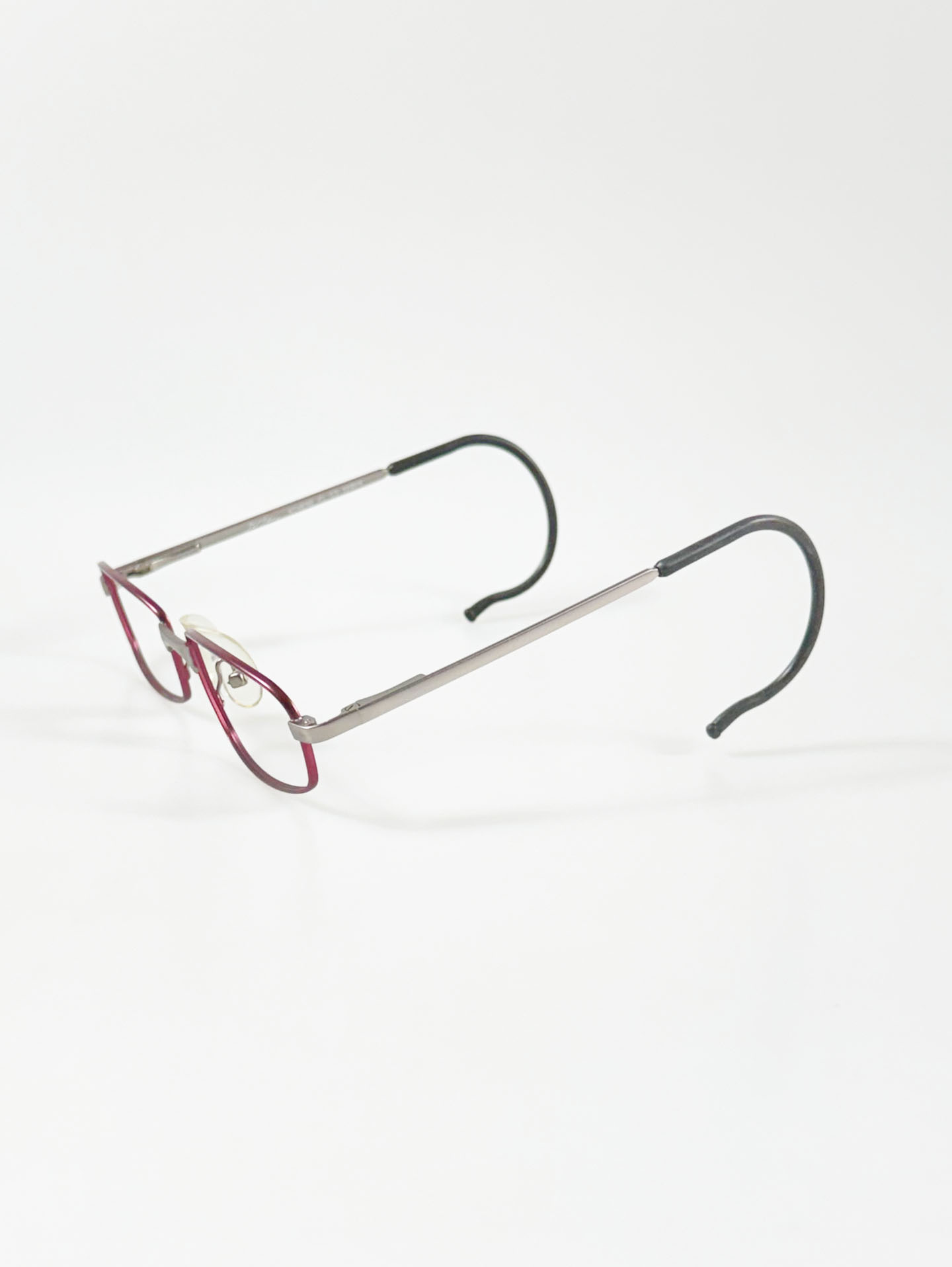 SARA & JOHN Burgundy & Silver Slim Square Metal Glasses