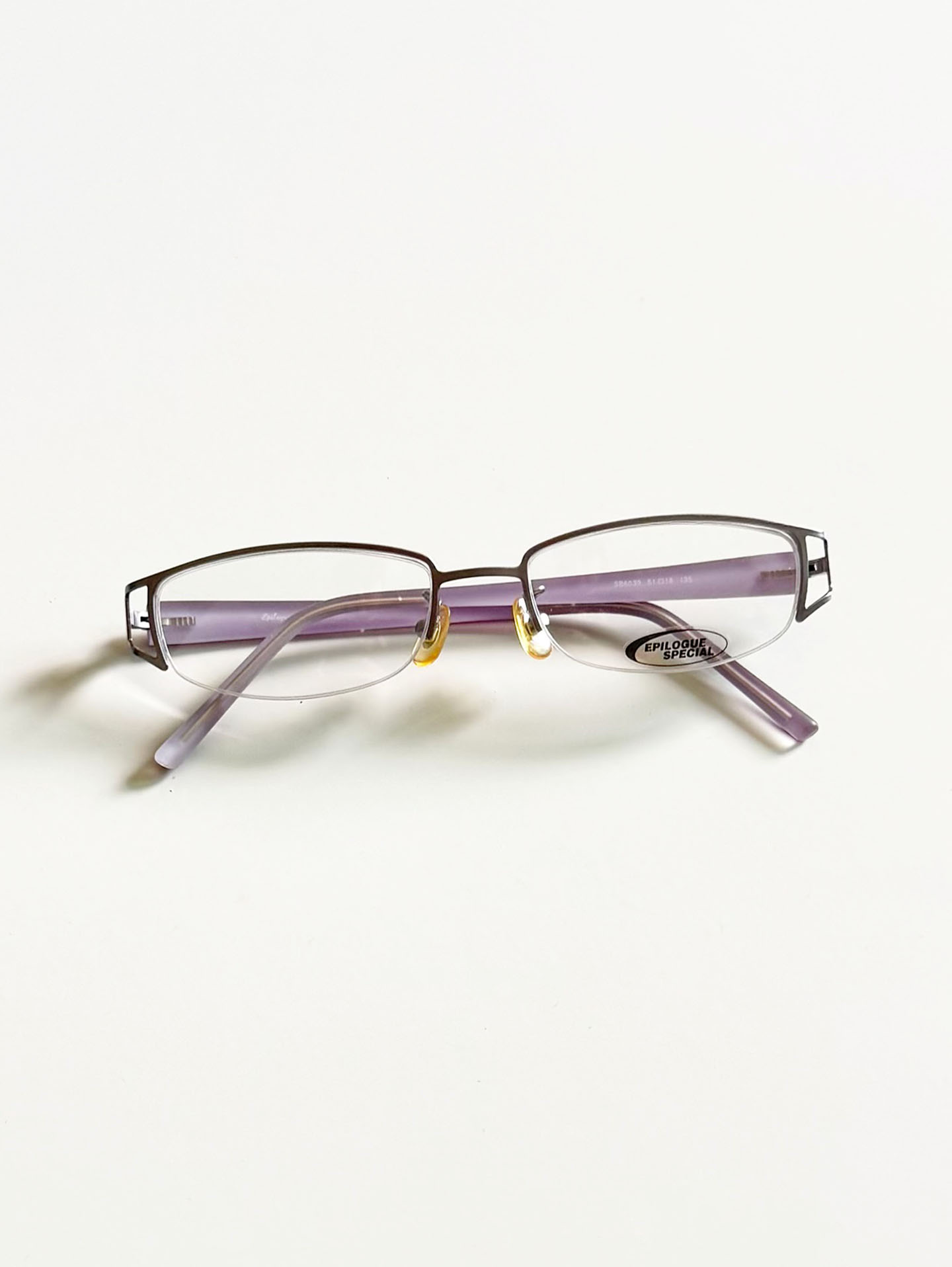 EPILOGUE Lavender Silver Half-Rim Square Metal Glasses