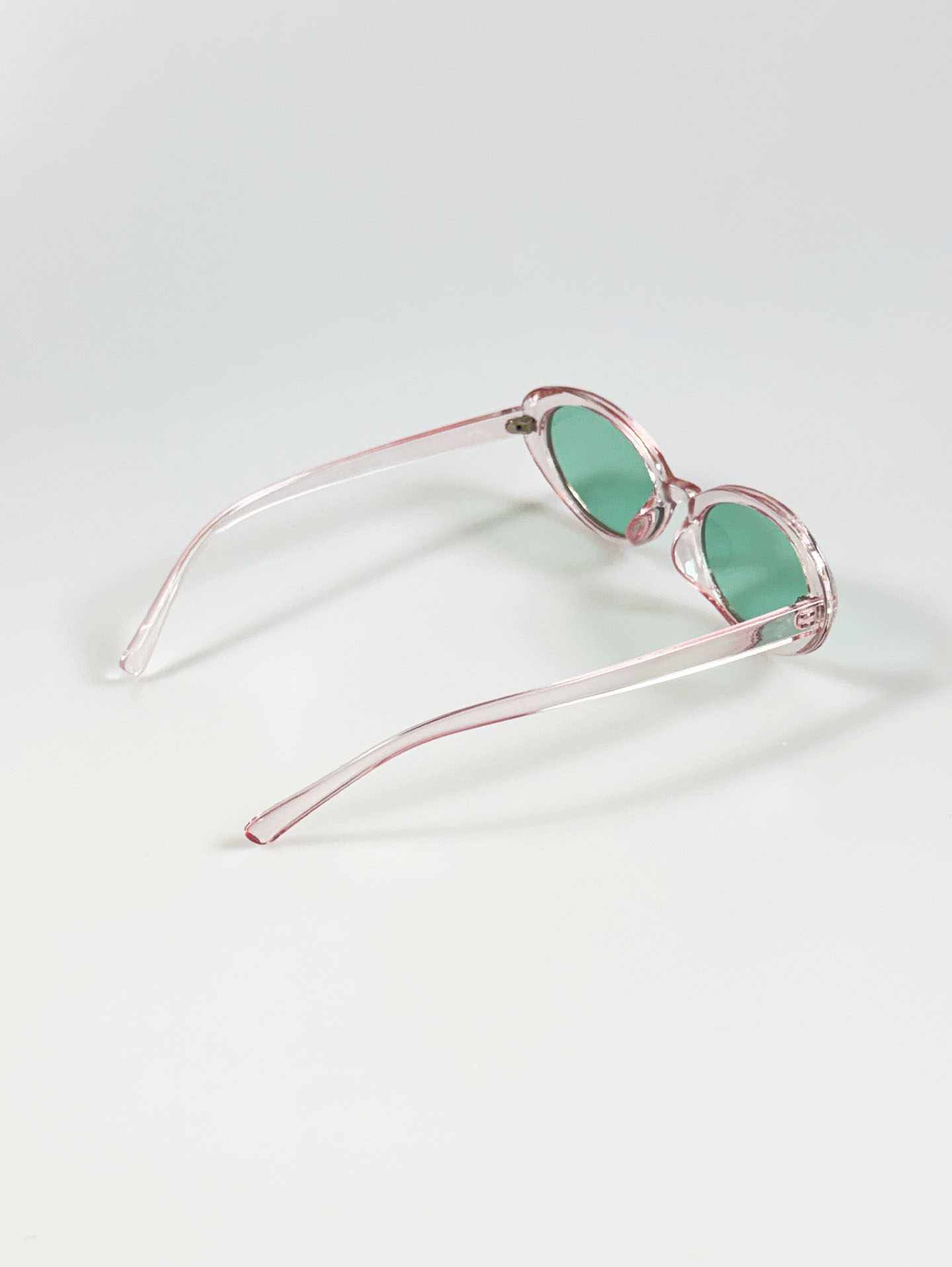 Clear Pink Oval Frame Green Tint Sunglasses