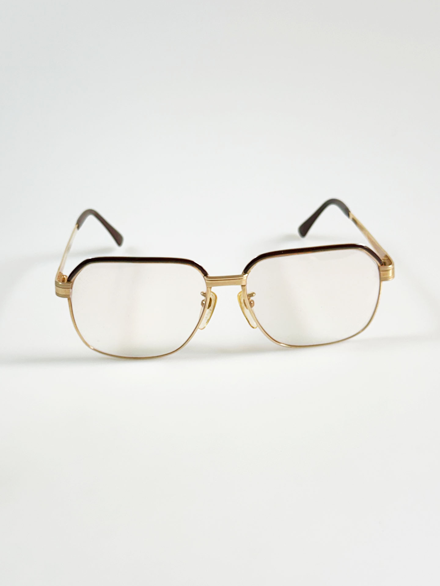 80's Gold & Brown Browline Oversized Square Metal Frame Glasses
