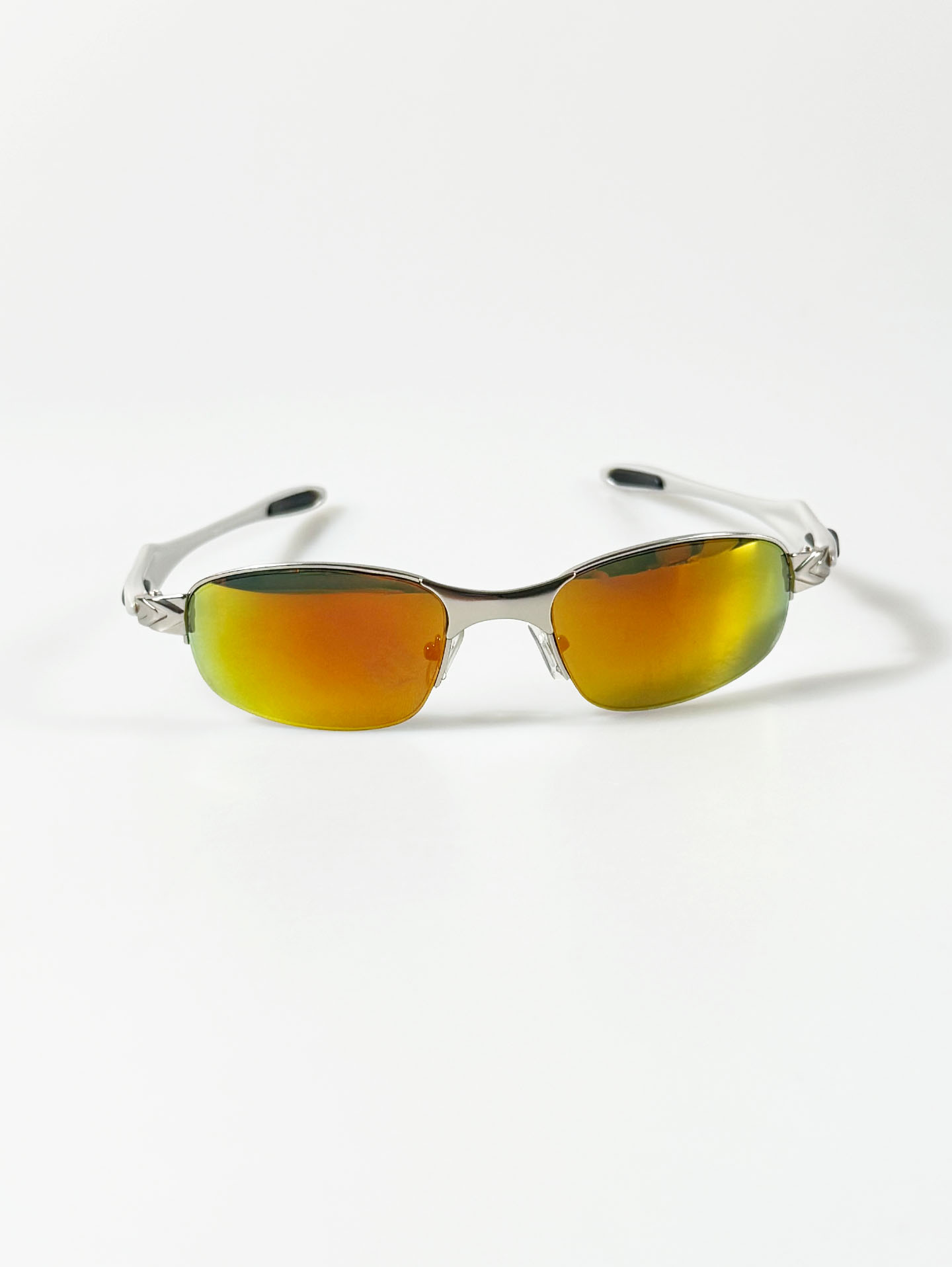 Silver Wraparound Square Metal Mirrored Sunglasses