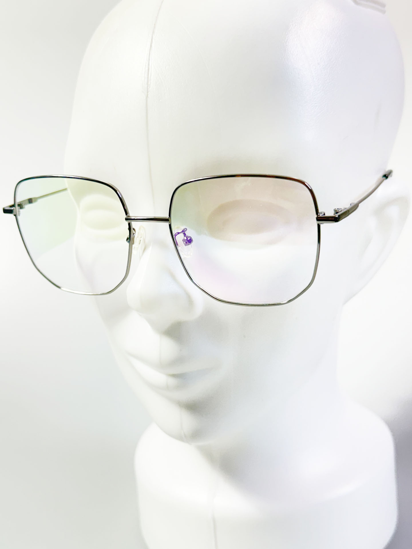Dark Silver Oversized Square Metal Frame Glasses