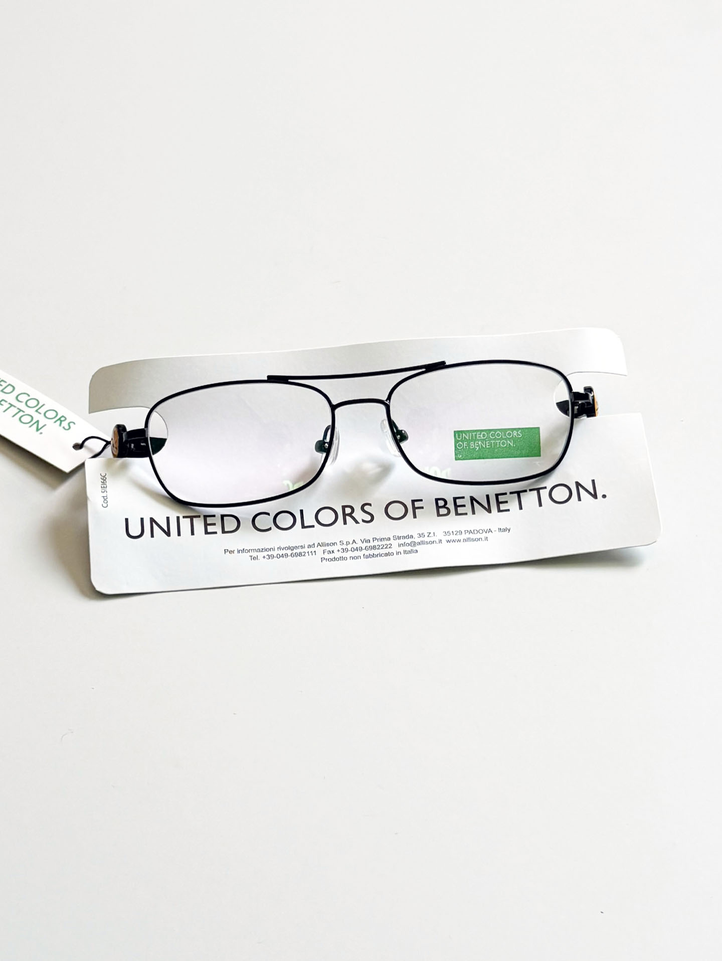 BENETTON Black Double Bridge Slim Square Metal Frame Glasses