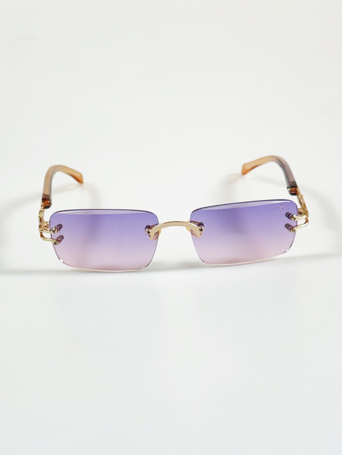 90's CROCOKIDS Gold Rimless Square Metal Purple Gradient Sunglasses