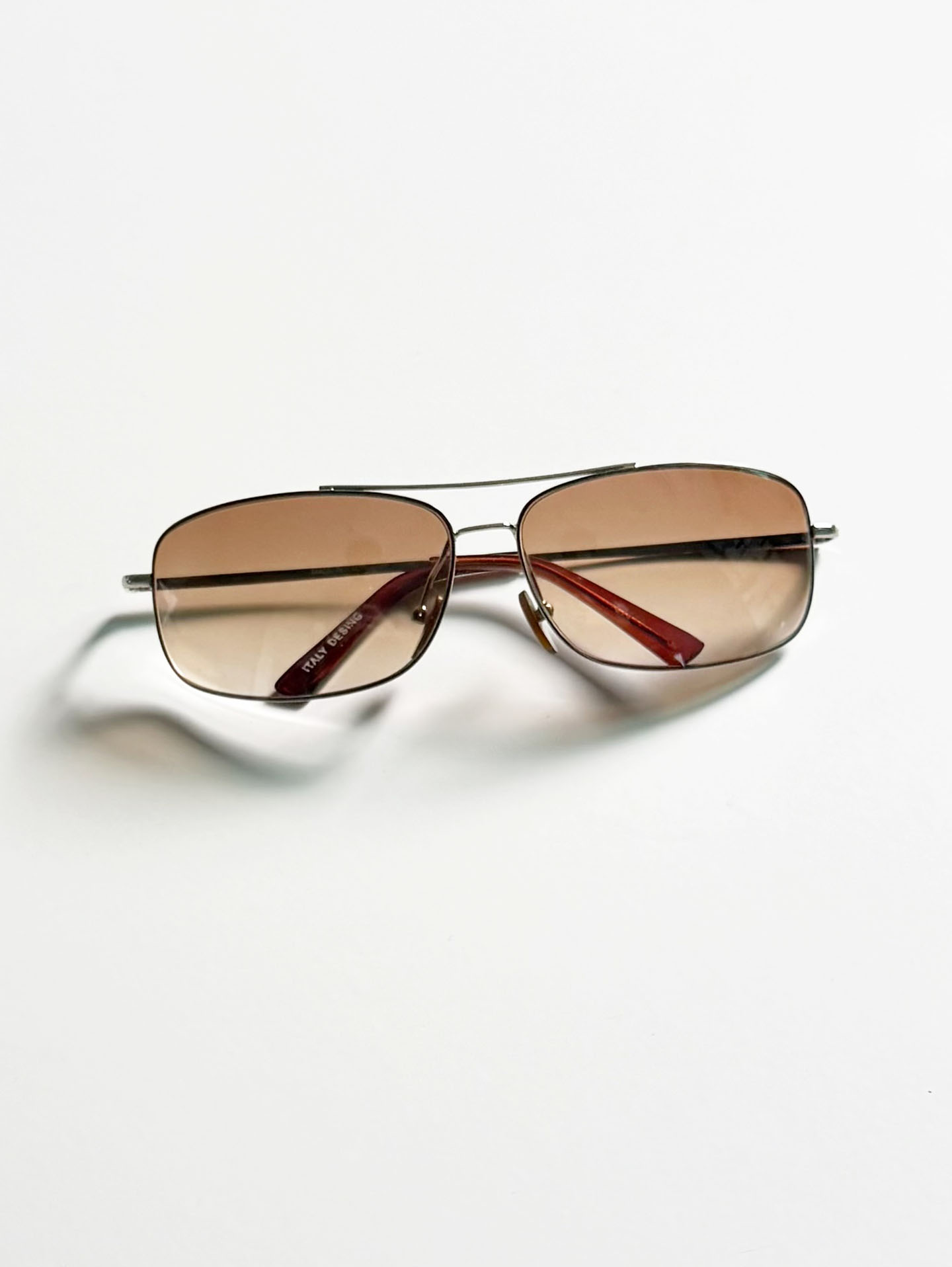 Silver Double Bridge Slim Square Tint Sunglasses